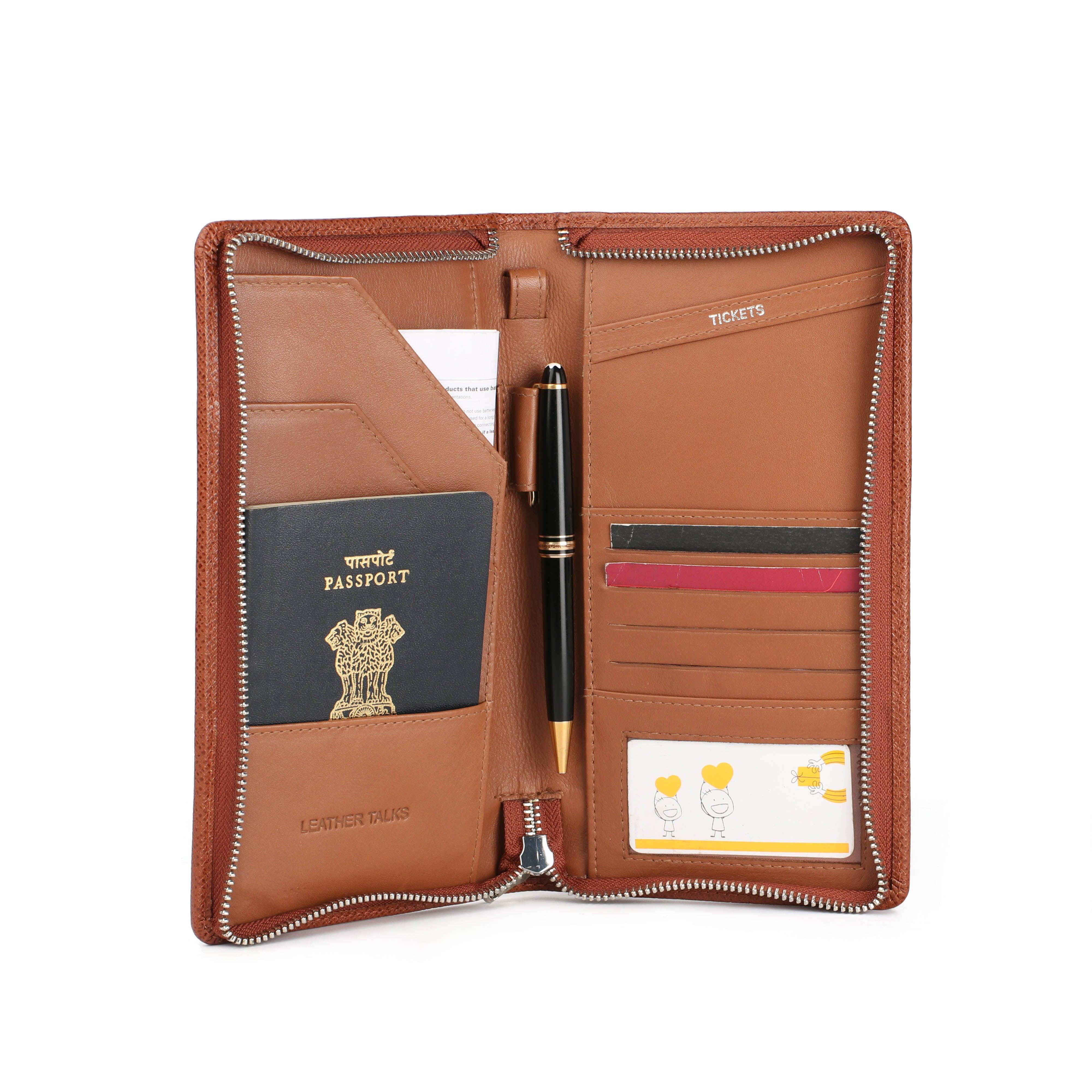 Full Zip Travel Wallet | 100% Genuine Leather | Color: Tan