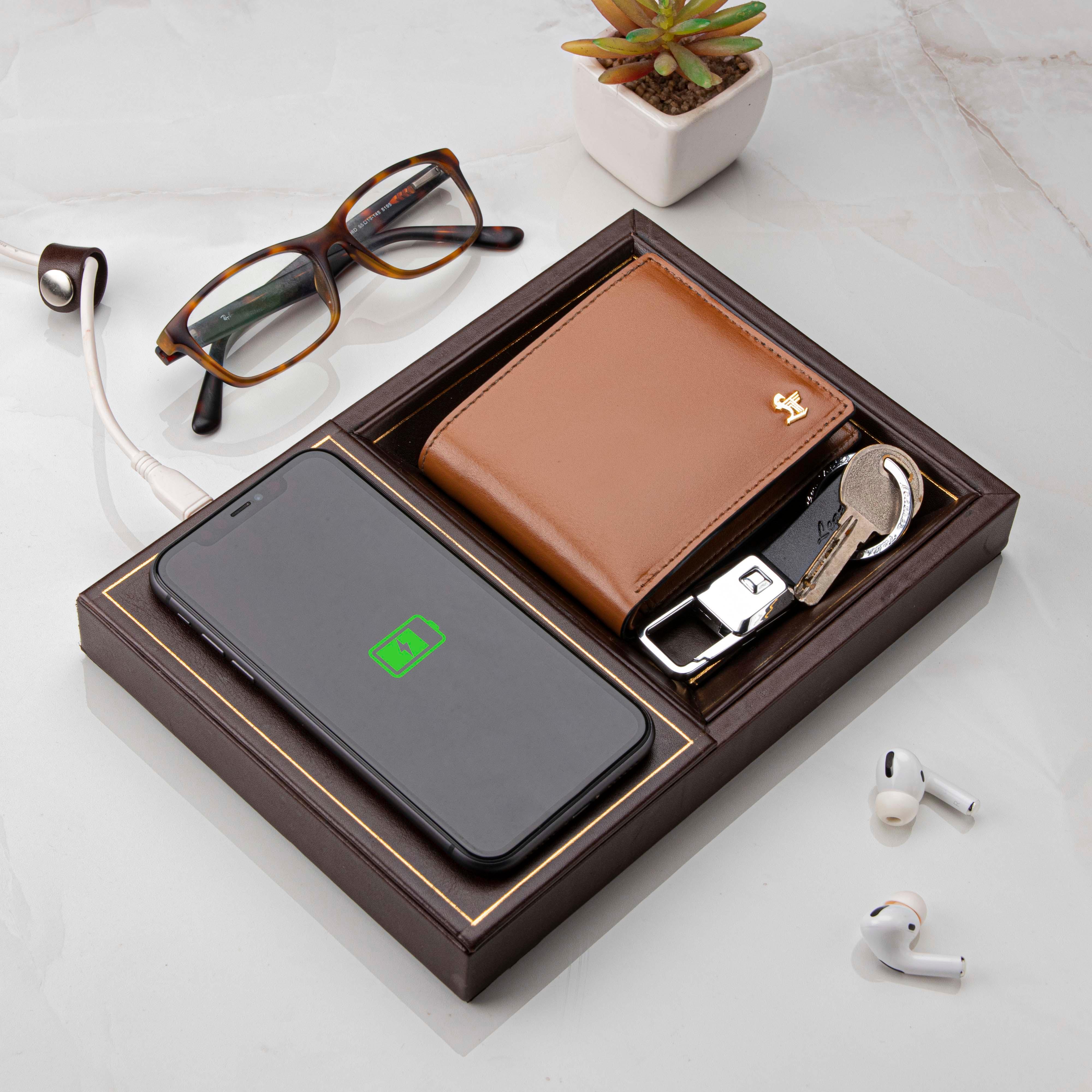 LT Smart Valet Tray With Wireless Charging - Leather Talks
