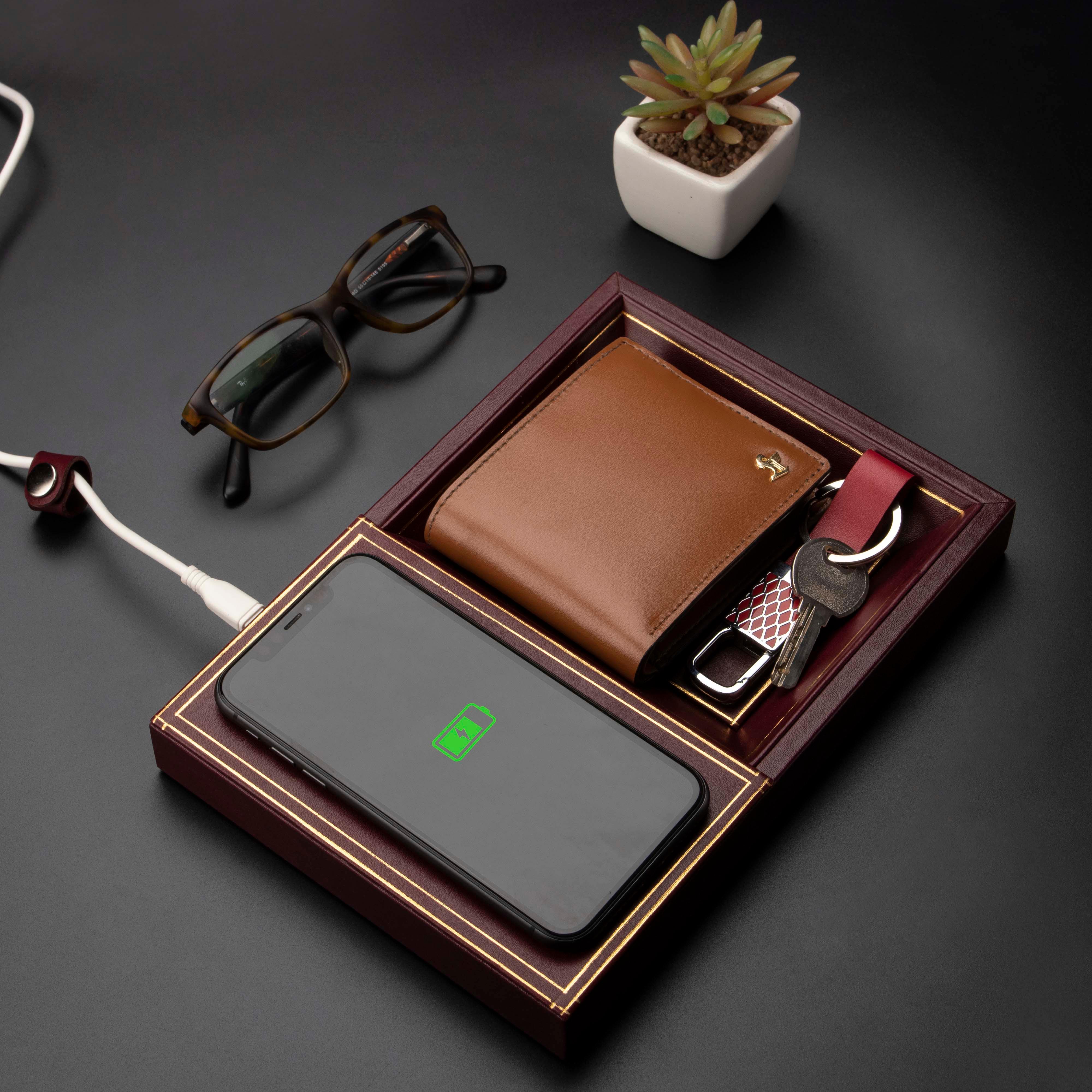 LT Smart Valet Tray With Wireless Charging - Leather Talks
