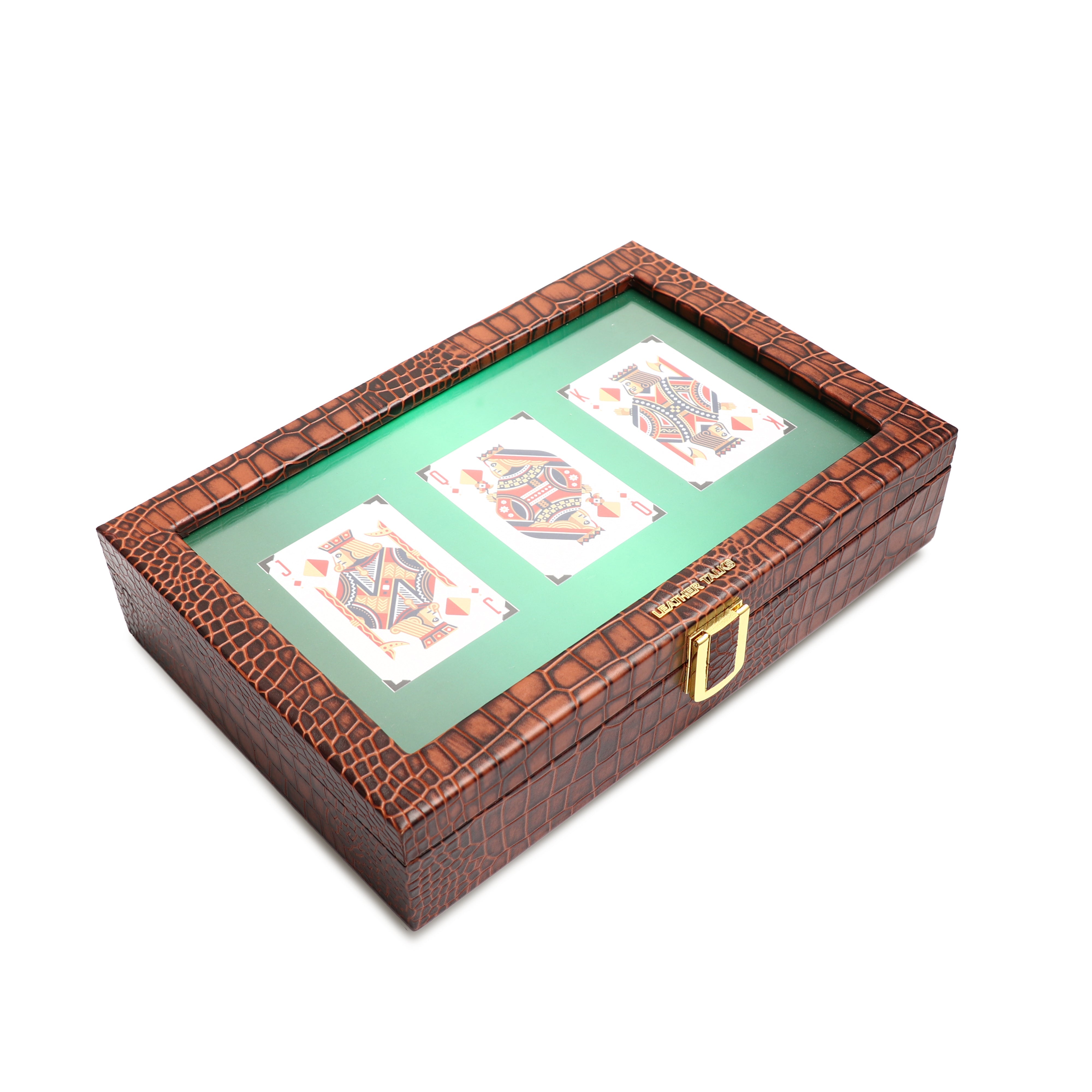 Leather Poker Box | Croco Embossed Genuine Leather | Luxury Playing Card Case | Premium Poker Gift Set | Color: Tan Leather Talks