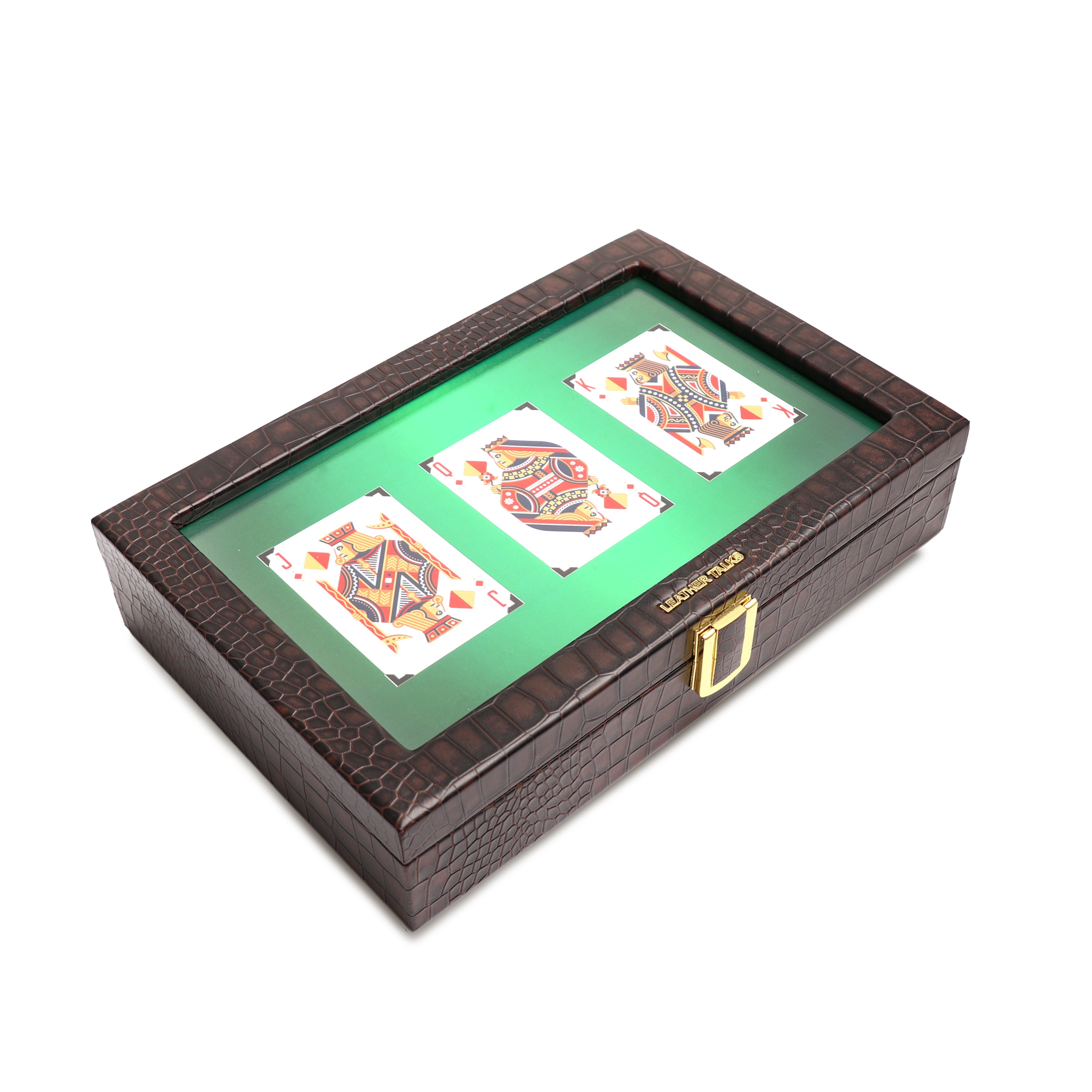 Leather Poker Box | Croco Embossed Genuine Leather | Color: Brown, Blue & Tan Leather Talks
