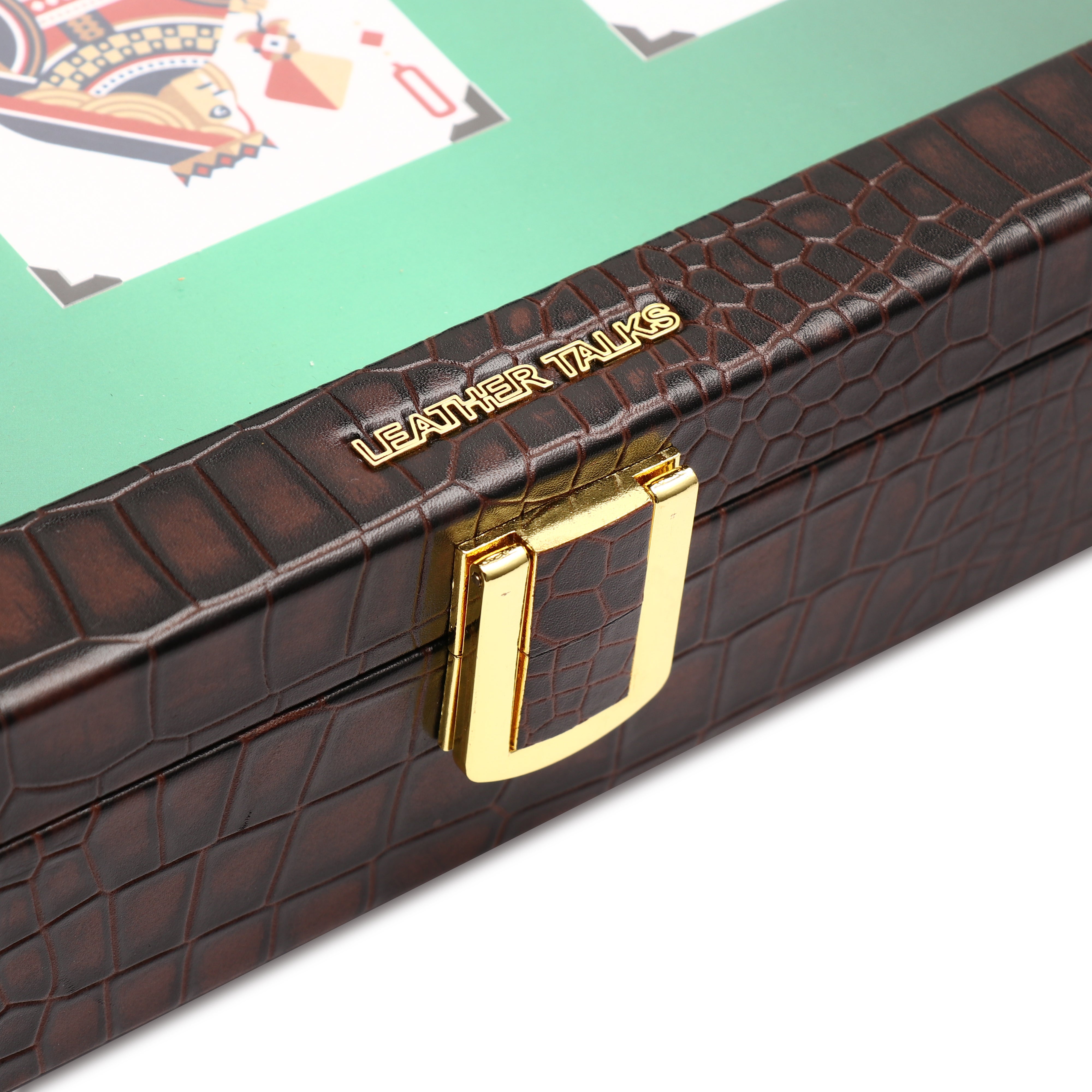 Leather Poker Box | Croco Embossed Genuine Leather | Color: Brown, Blue & Tan Leather Talks