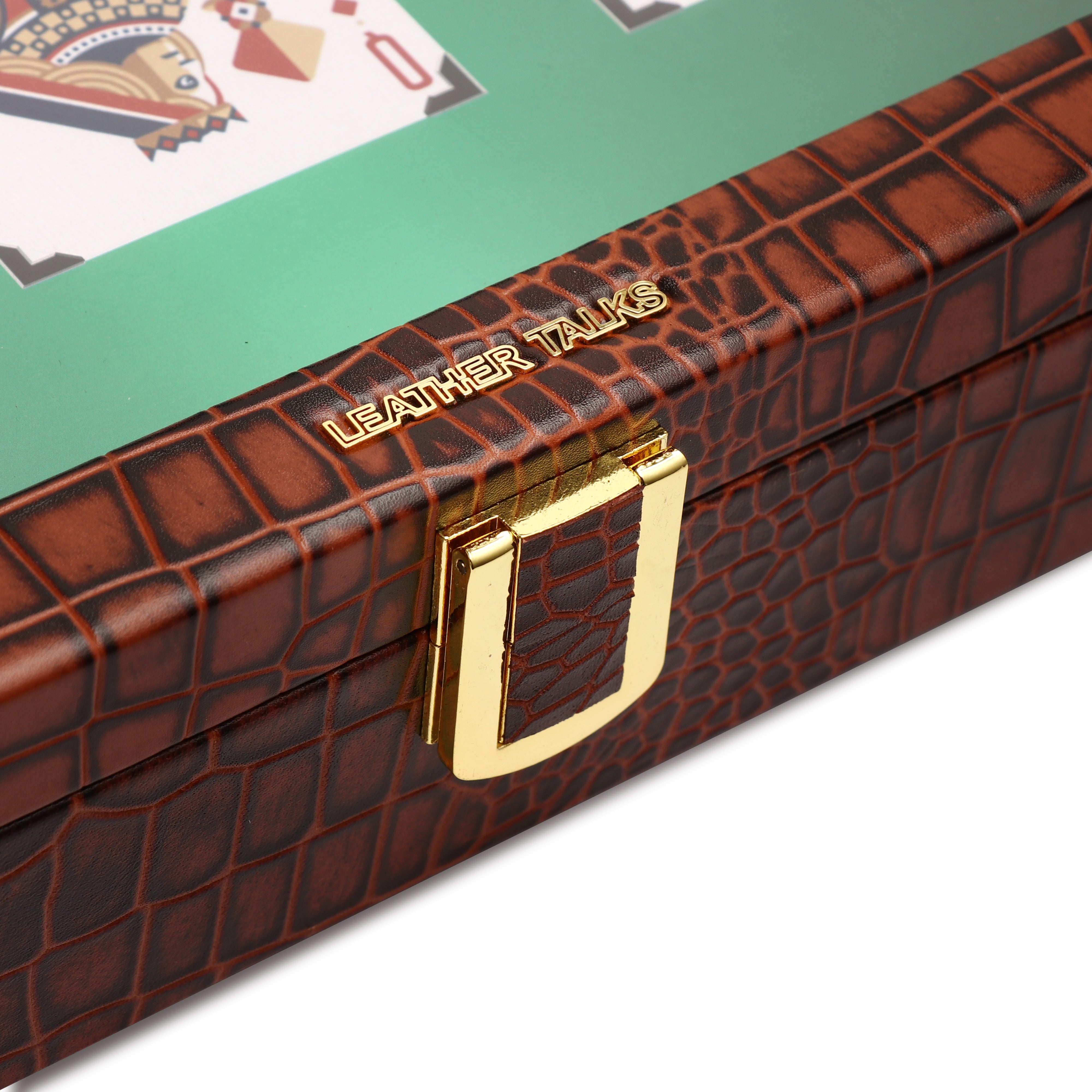 Leather Poker Box | Croco Embossed Genuine Leather | Color: Cherry Leather Talks