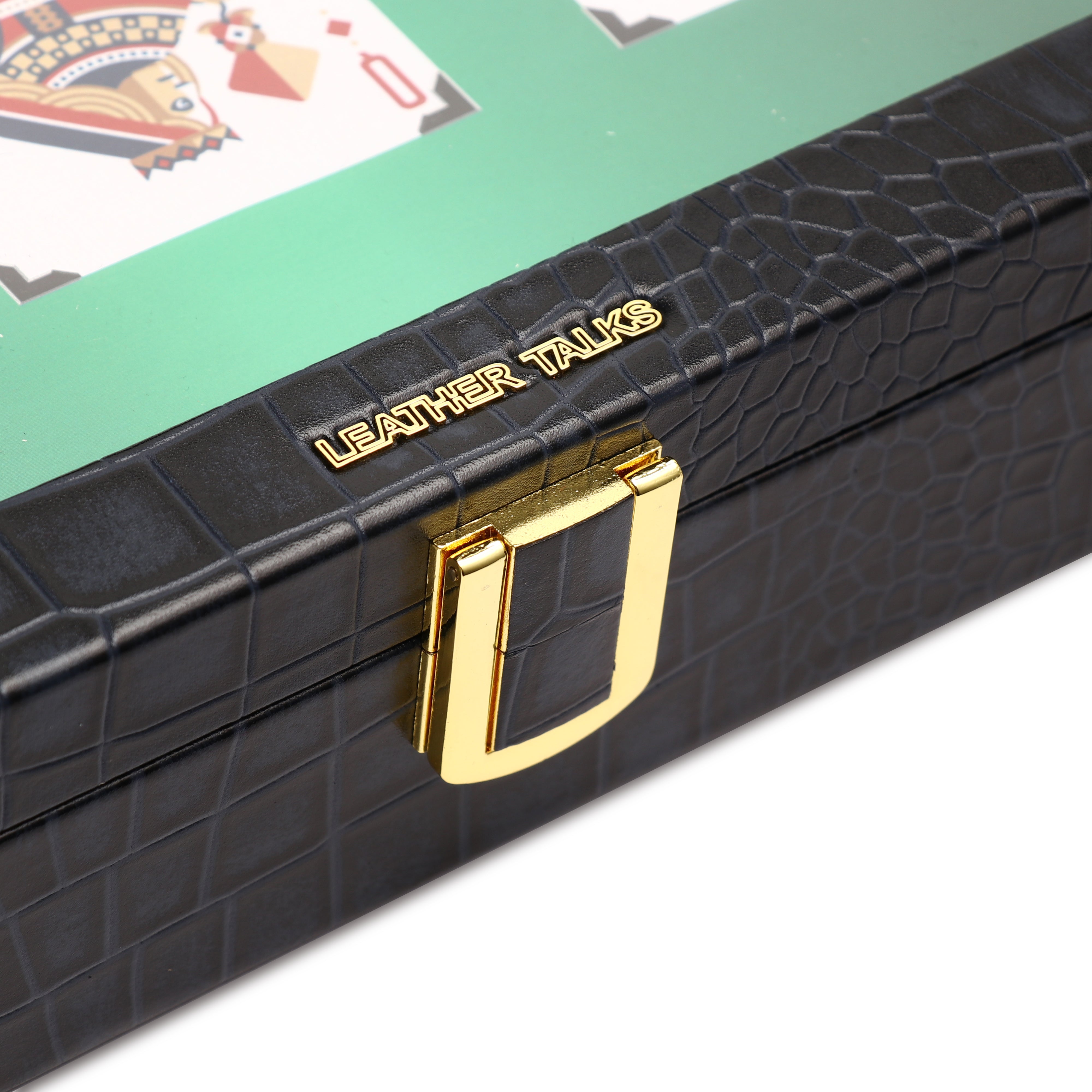 Leather Poker Box | Croco Embossed Genuine Leather | Color: Blue, Brown & Tan Leather Talks