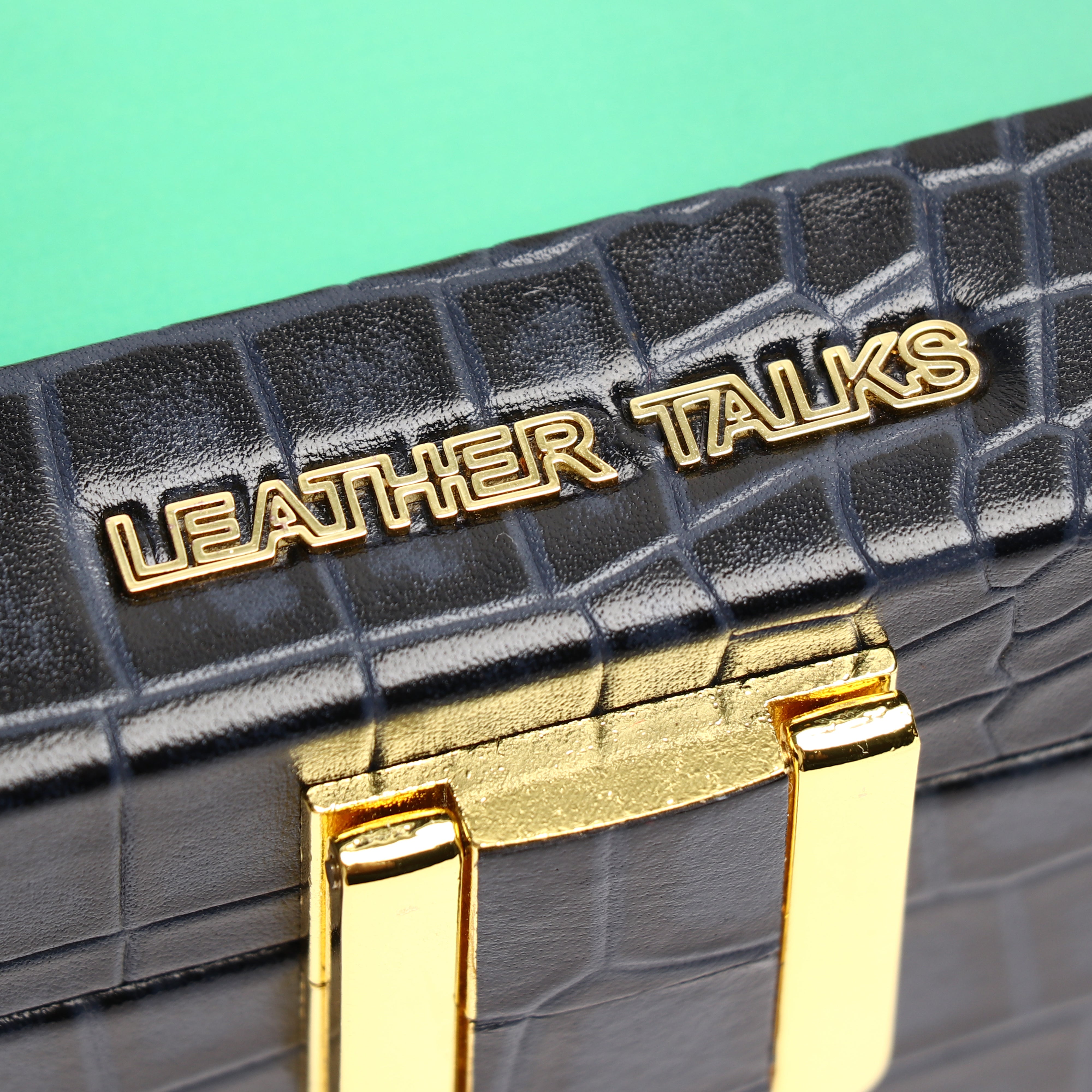 Leather Poker Box | Croco Embossed Genuine Leather | Color: Blue, Brown & Tan Leather Talks