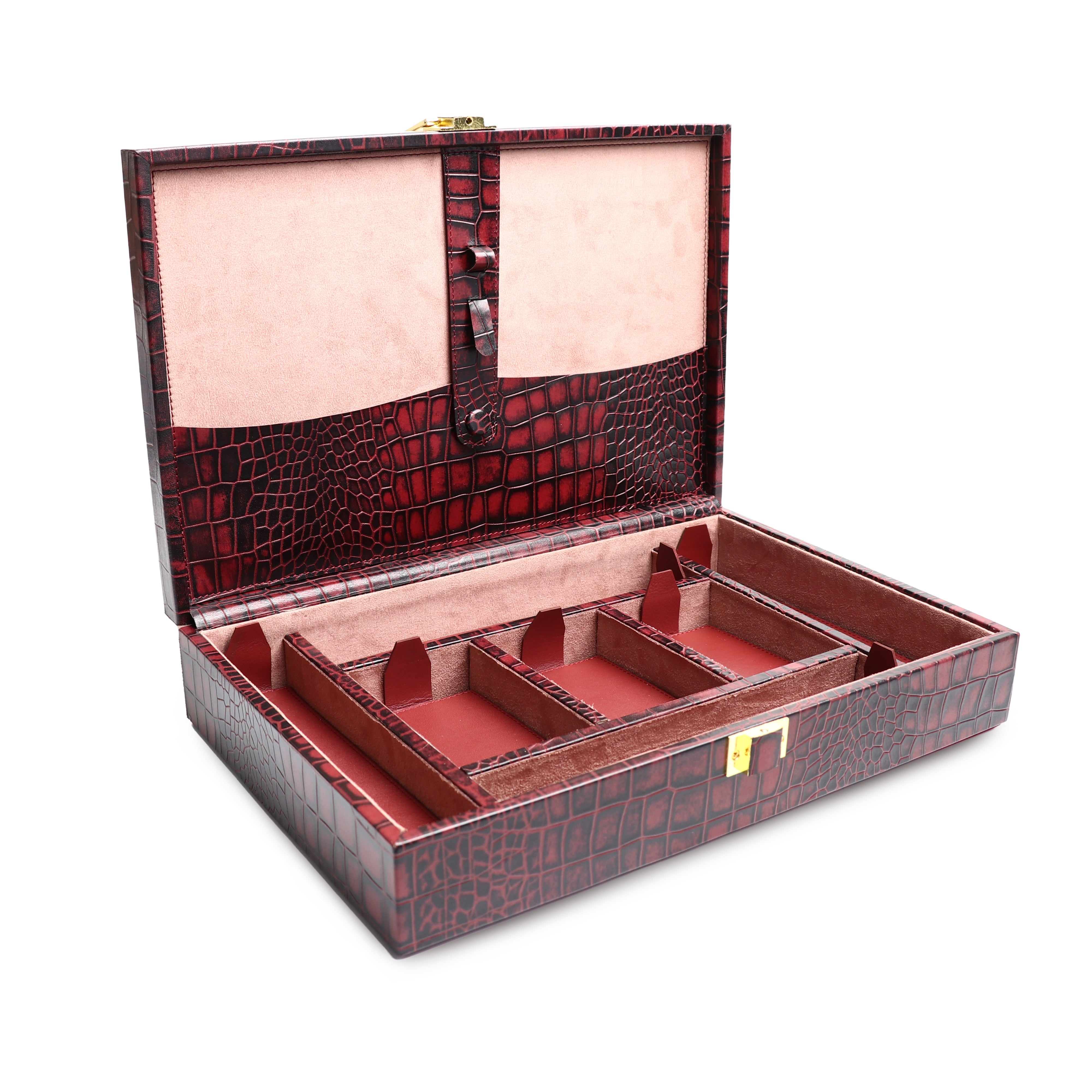 Leather Poker Box | Croco Embossed Genuine Leather | Color: Cherry Leather Talks