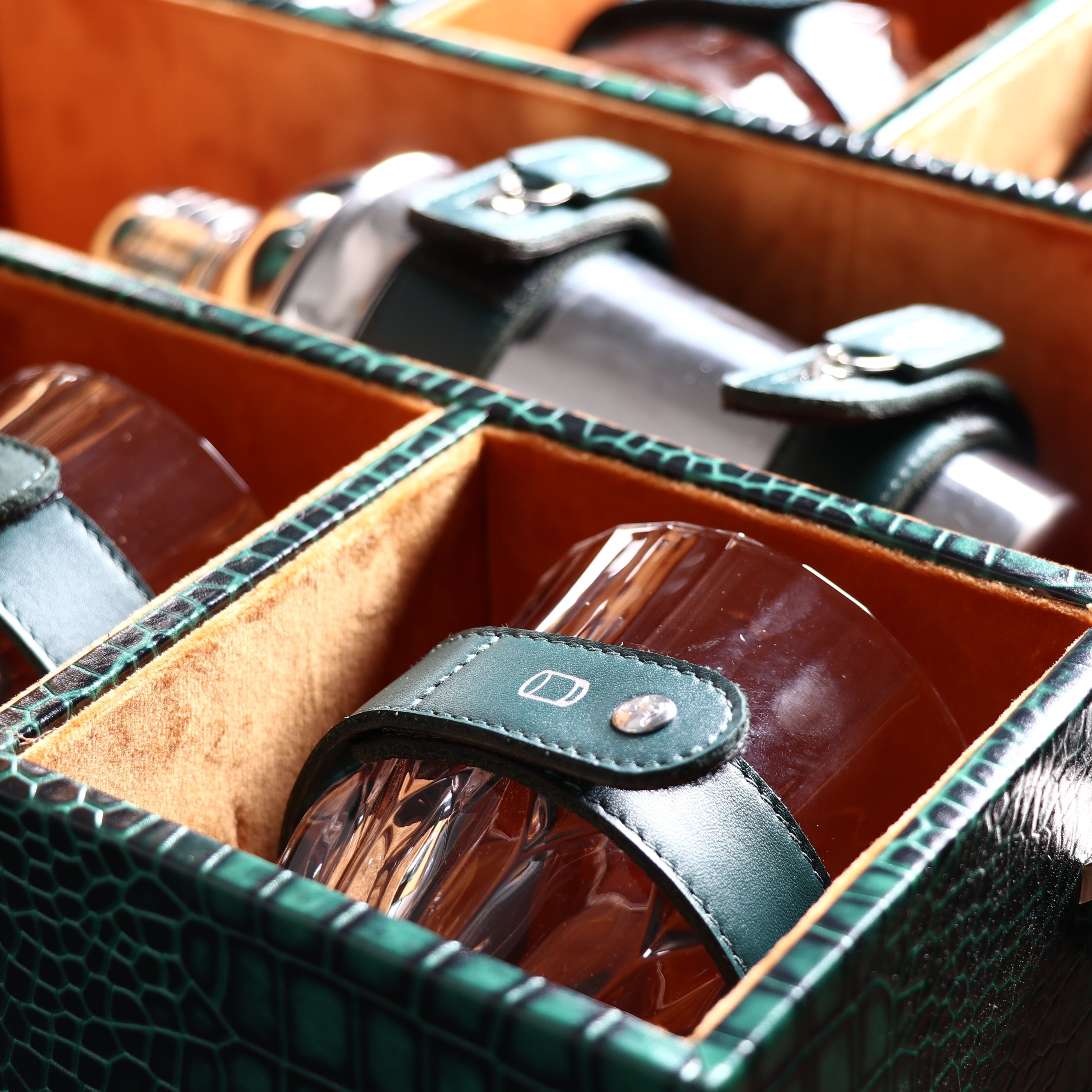 Premium Genuine Leather Bar Box | Luxury Portable Bar Set | Luxury Briefcase-Style Bar Set | Color: Green Leather Talks