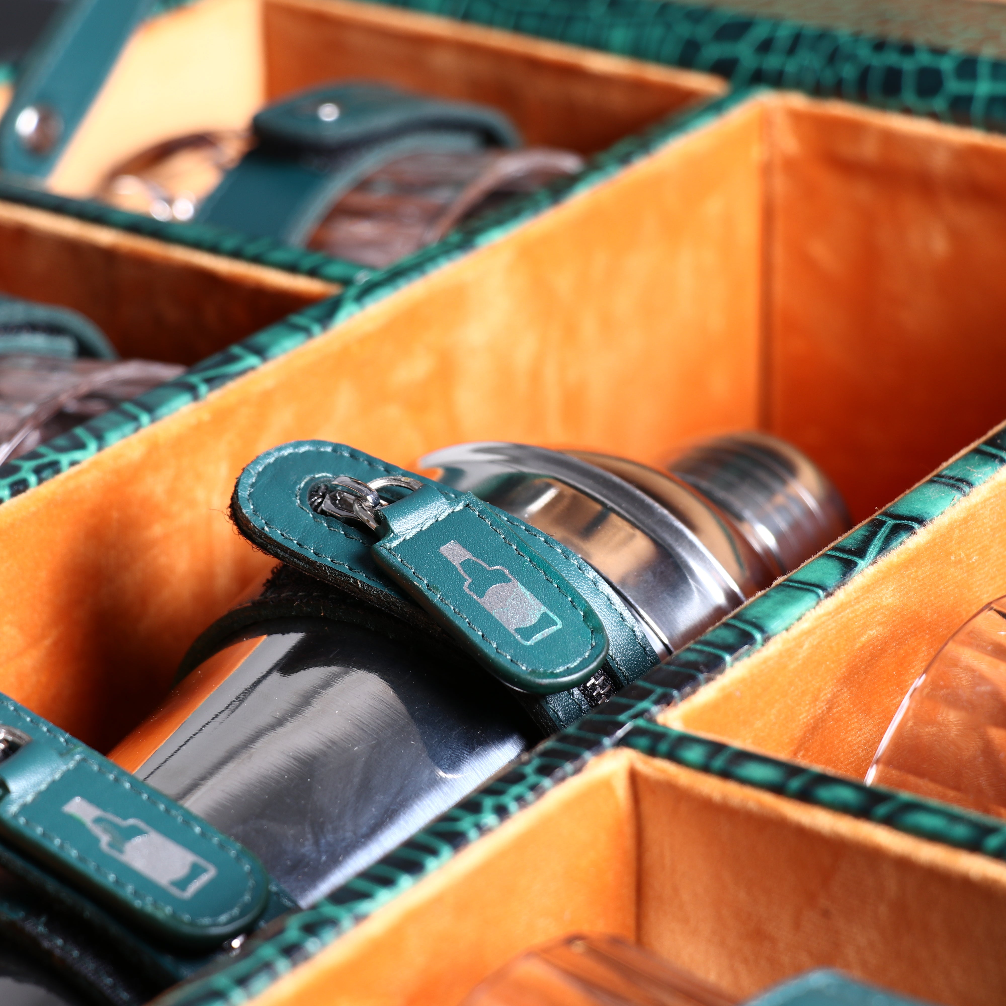 Premium Genuine Leather Bar Box | Luxury Portable Bar Set | Luxury Briefcase-Style Bar Set | Color: Green Leather Talks