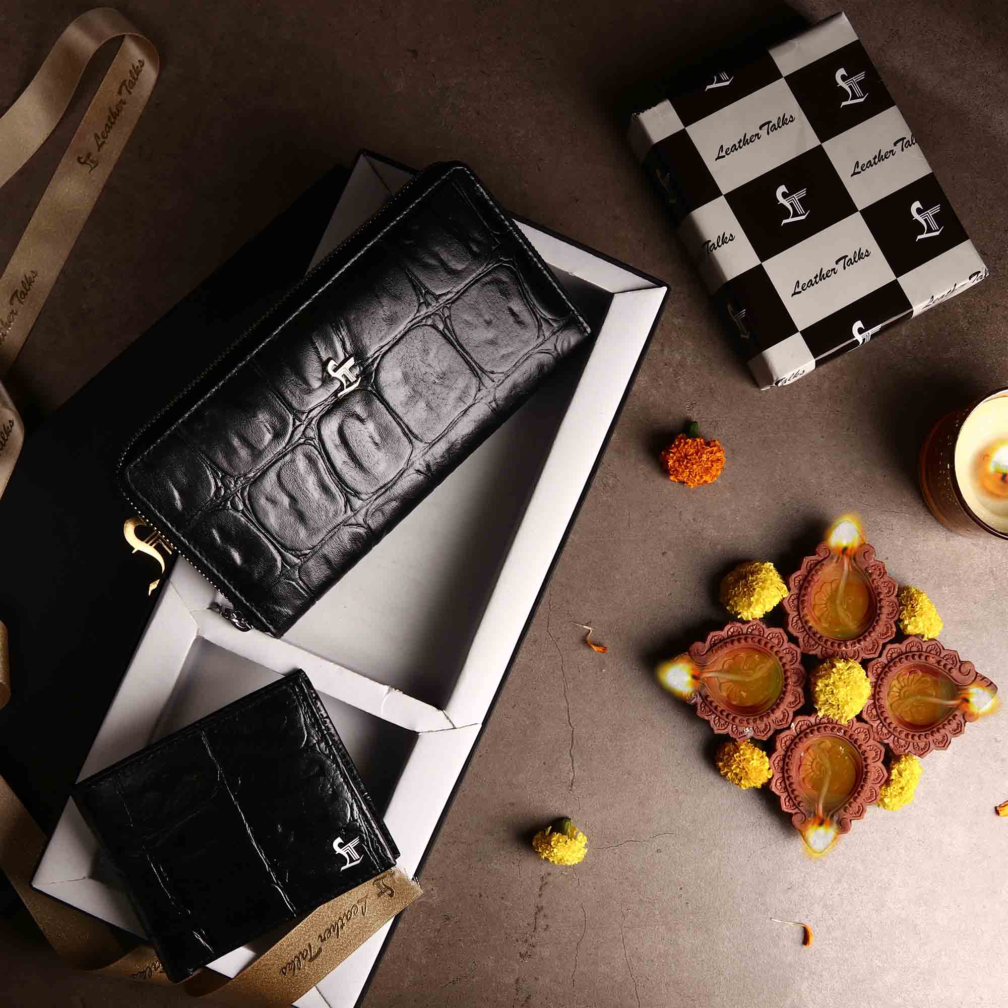 Luxury Corporate Diwali Gifts - Great Dane | Genuine Leather Couple Wallet Gift Set | Lifetime Warranty | Croco Print Leather Talks
