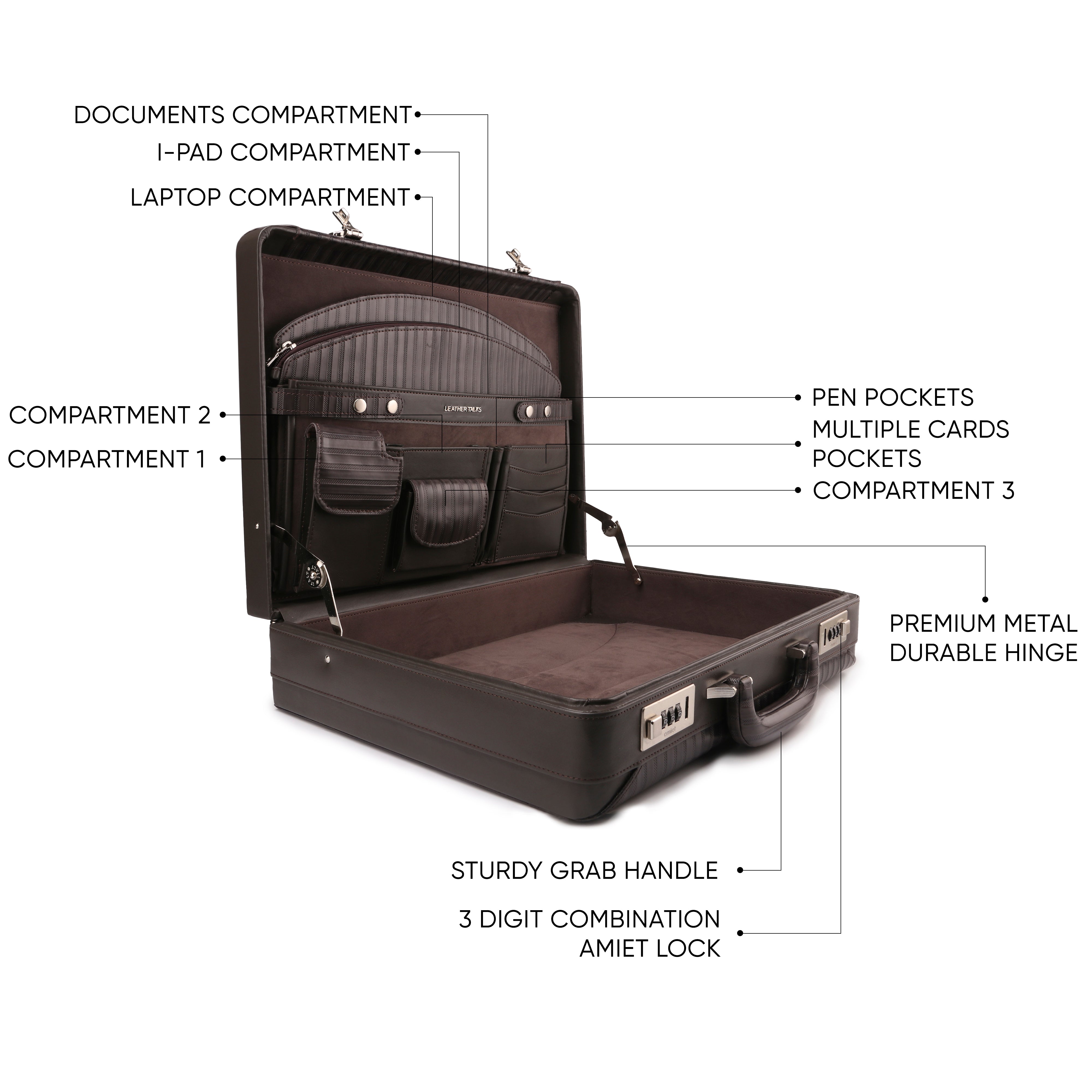 Italian VT Stripe Ruvido - Leather Briefcase For Men | Equipped With Swiss Amiet Three-digit lock | Lifetime Warranty | Grey Leather Talks