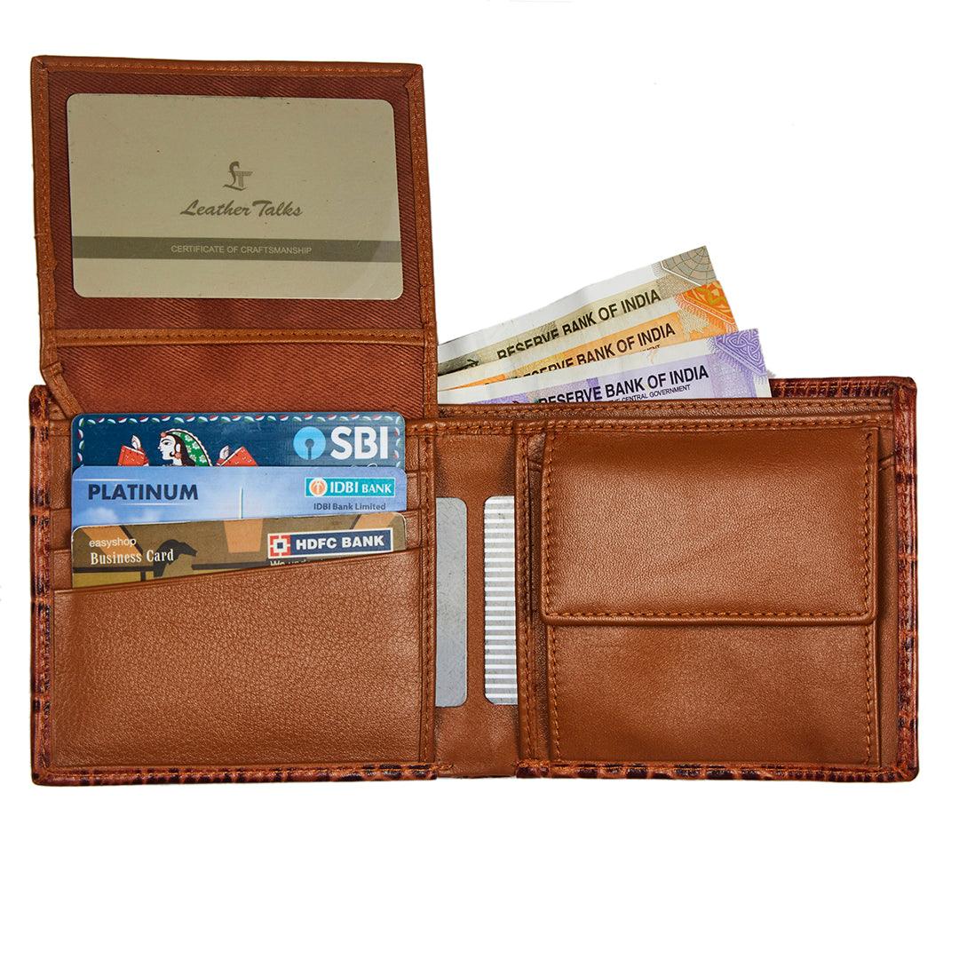 Premium Italian Croco Tan Wallet Belt Set with Wooden Gift Box - Leather Talks