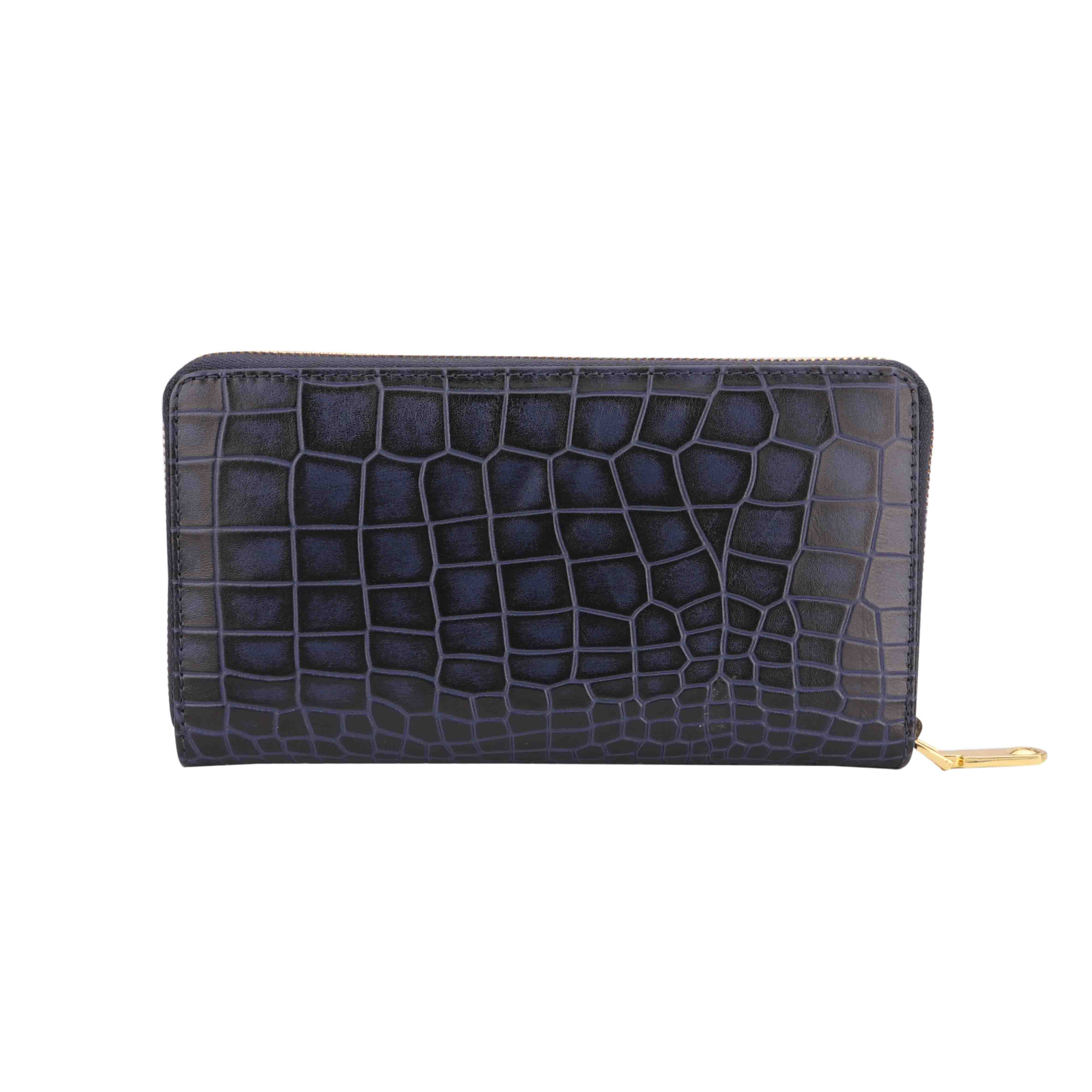 Palm II | Deep Cut Leather Wallet for Women | 100% Genuine Leather | Color: Blue