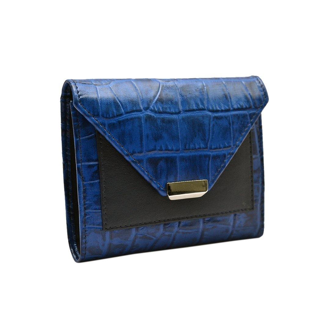Keva Ladies Wallet | Croco Leather Wallet for Women | 100% Genuine Leather | Color: Blue