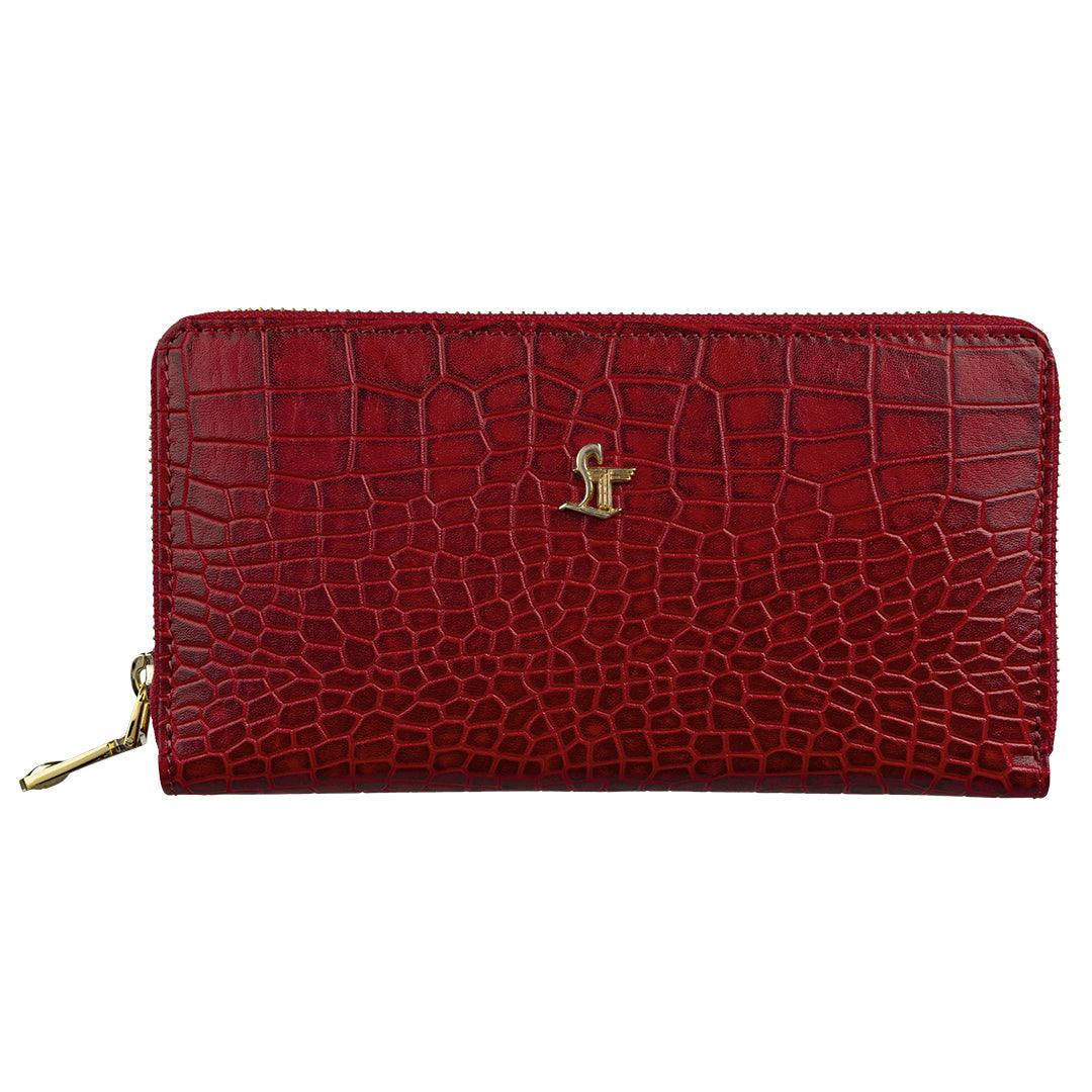Palm II | Deep Cut Leather Wallet for Women | 100% Genuine Leather | Color: Red