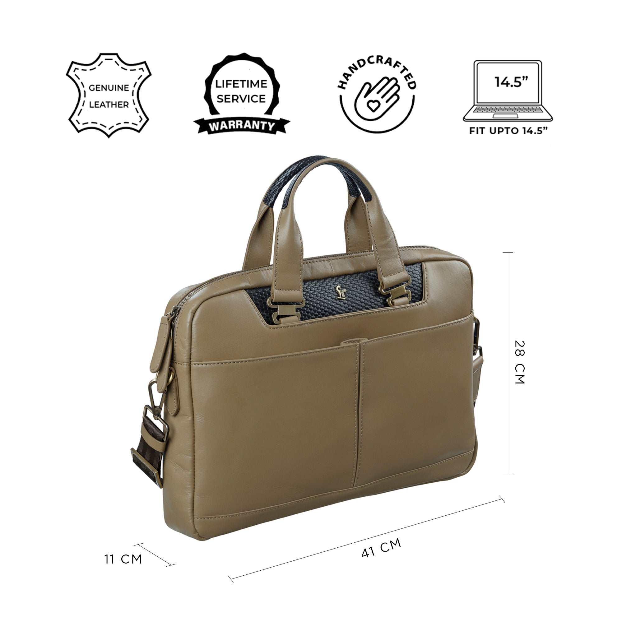 Fortune Series - Leather Portfolio Bag for Men | Single Zipper Leather Folio Bag for Men | Genuine Leather Laptop Bag | Color: Tan, Cherry & Beige Leather Talks