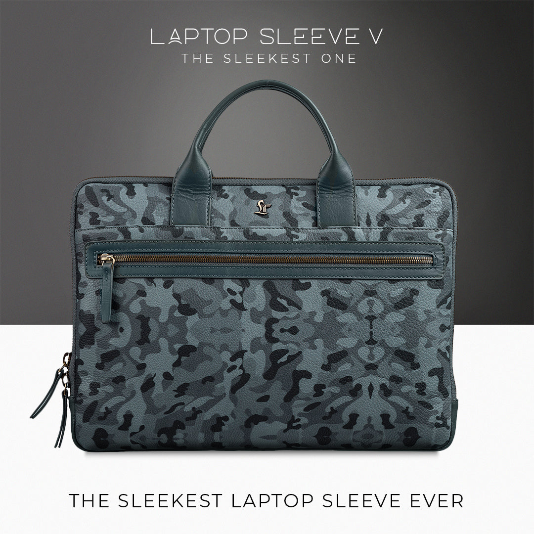 Laptop Sleeve V | Leather Laptop Sleeve | Lifetime Service Warranty | 100% Genuine Leather | Color: Grey