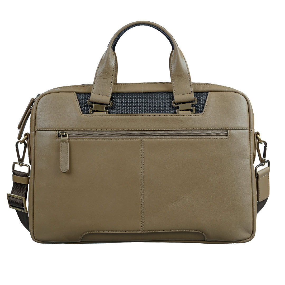 Fortune Series | Leather Portfolio Bag for Men | Single Zipper Laptop Bag | 100% Genuine Leather | Color: Beige
