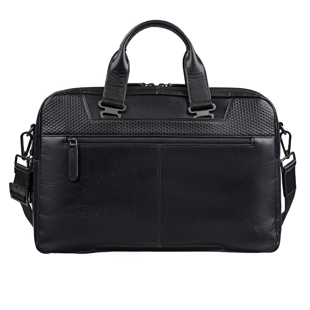 Fortune Series | Leather Portfolio Bag for Men | Double Zipper Laptop Bag | 100% Genuine Leather | Color: Black