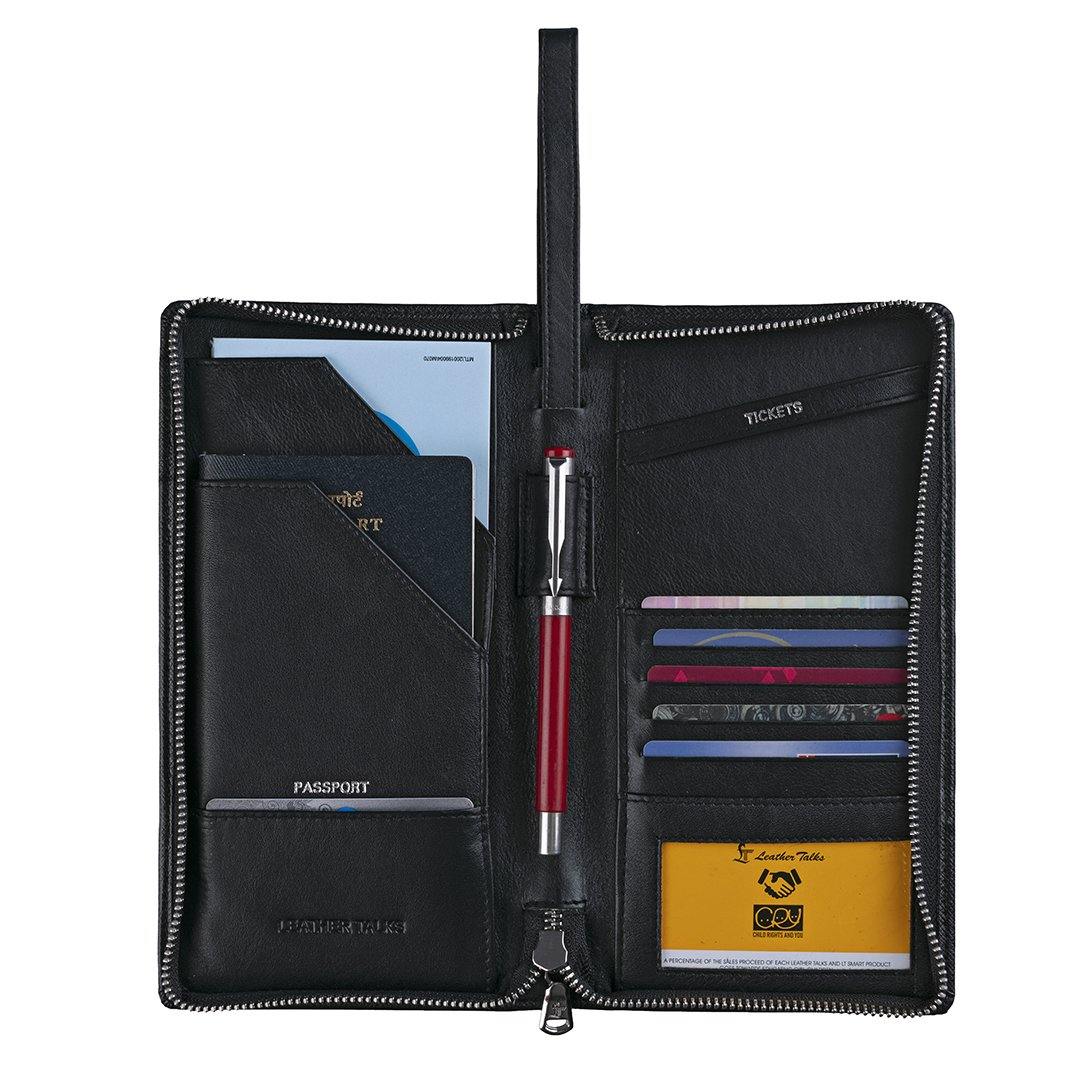 Full Zip Travel Wallet | 100% Genuine Leather | Color: Black
