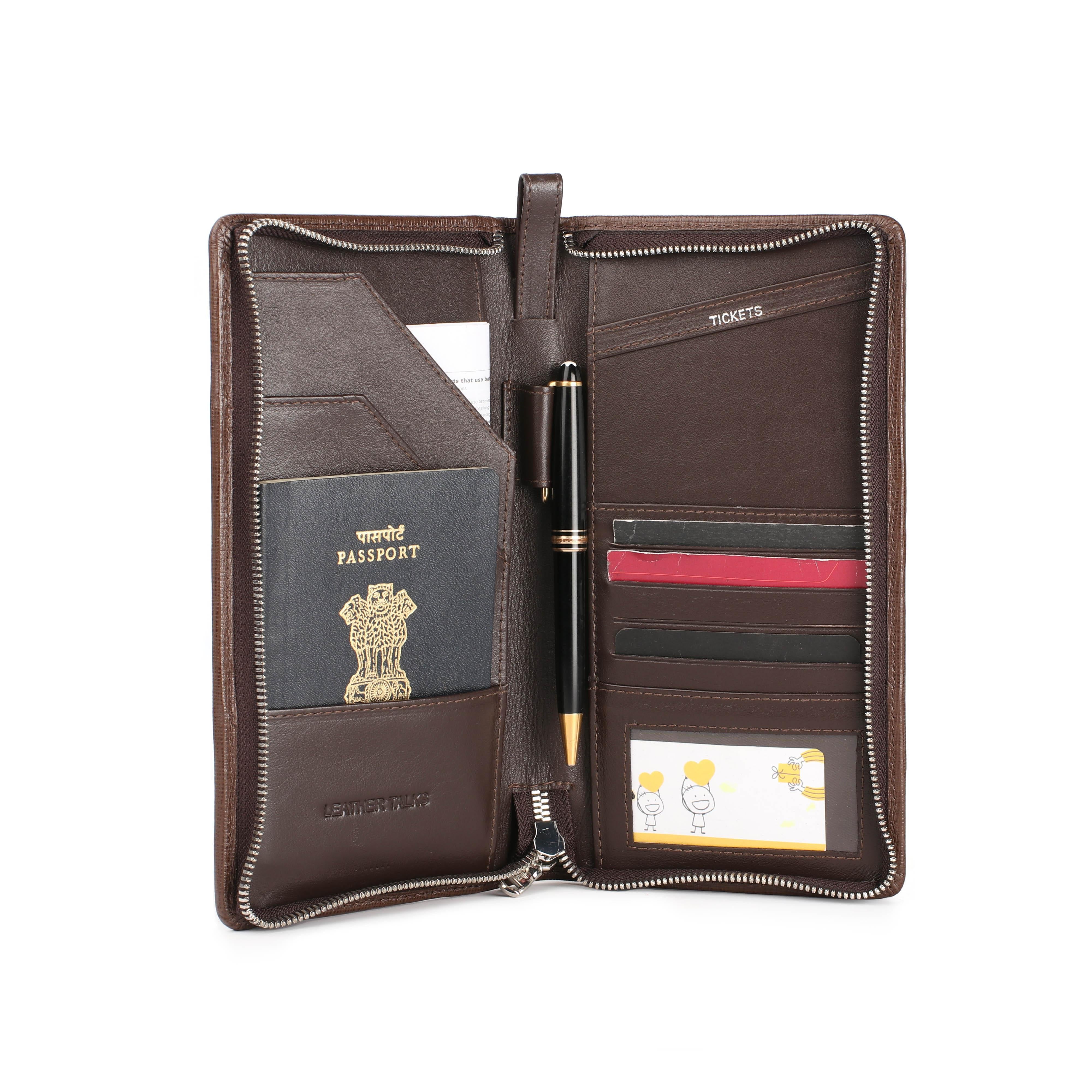 Full Zip Travel Wallet | 100% Genuine Leather | Color: Brown
