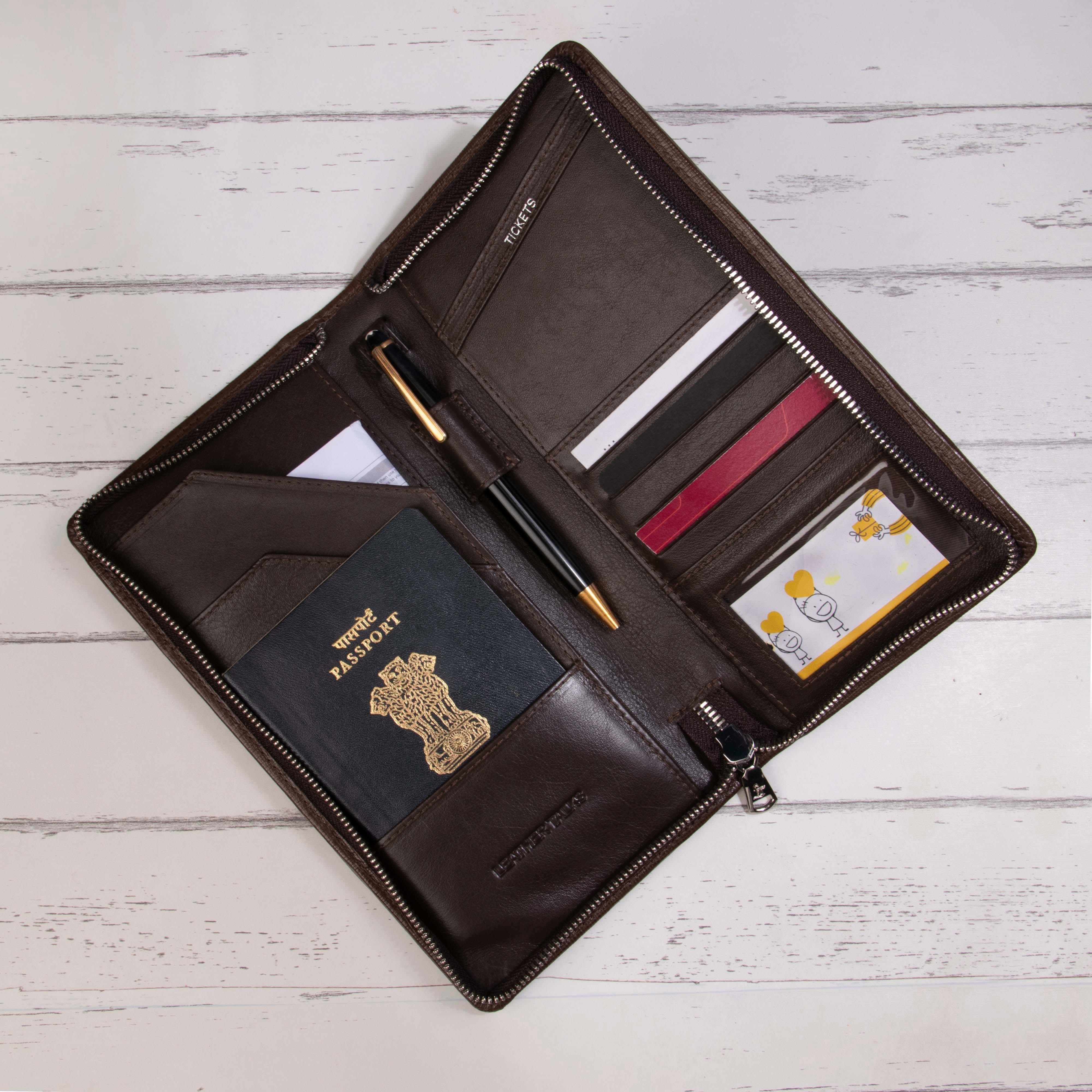 Full Zip Travel Wallet | 100% Genuine Leather | Color: Brown