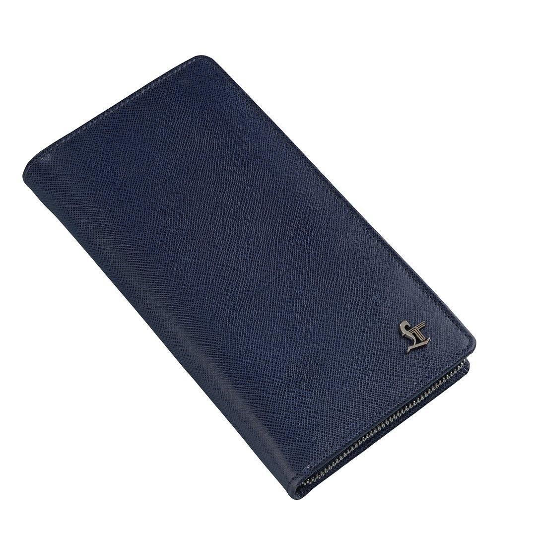Full Zip Travel Wallet | 100% Genuine Leather | Color: Blue