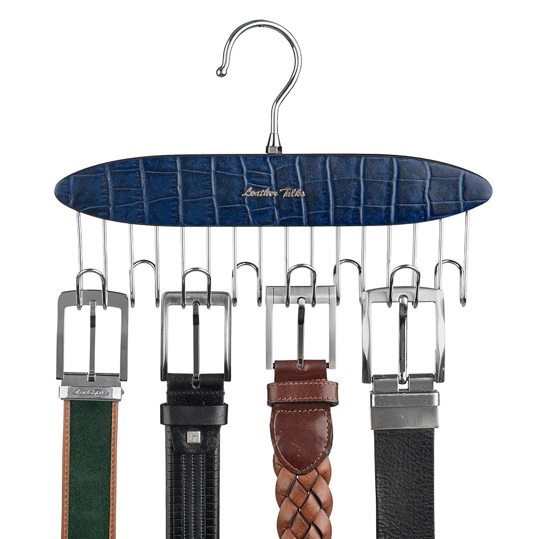 Leather Wooden Belt Hanger | Color: Blue