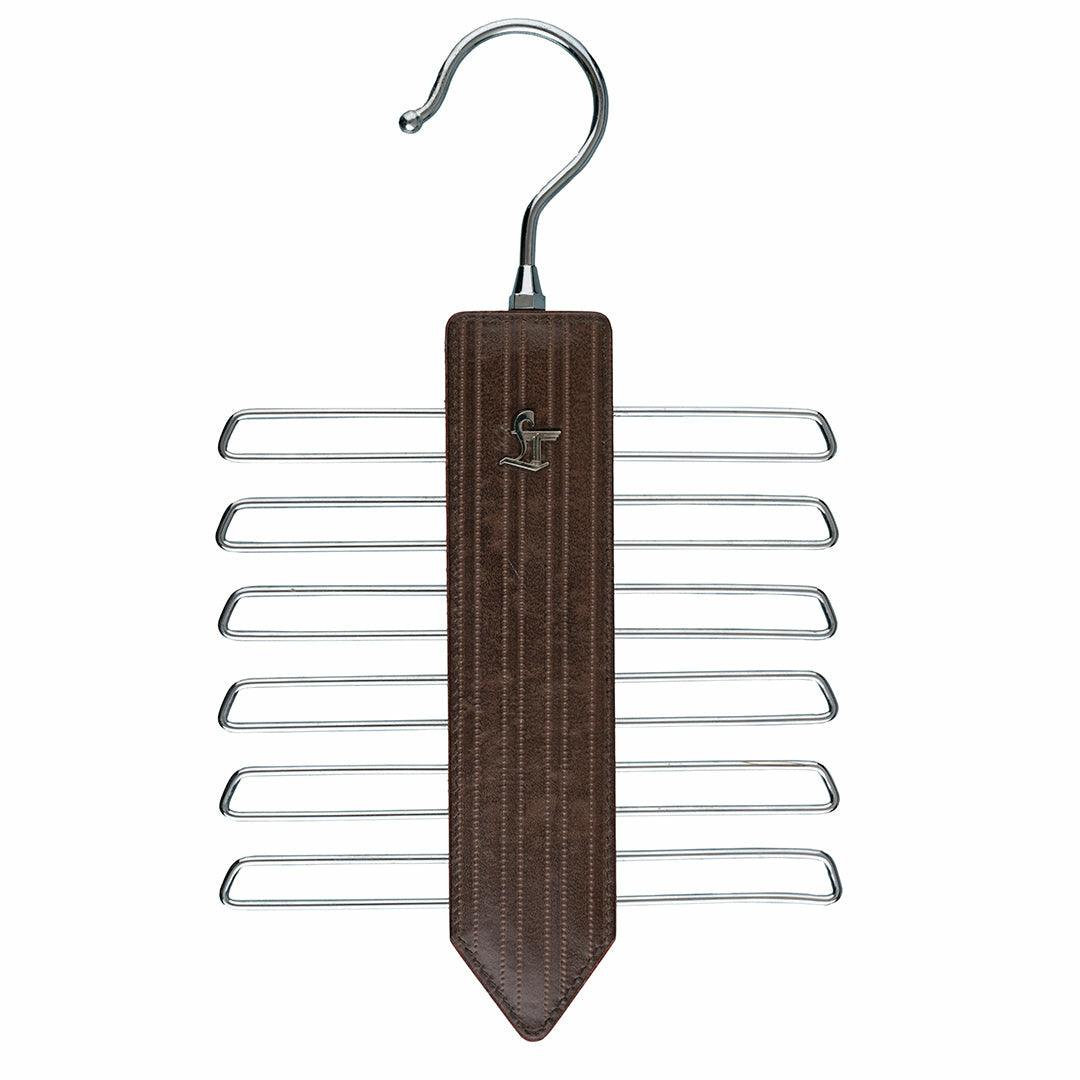 Leather Wooden Tie Hanger | 100% Genuine Leather | Color: Brown