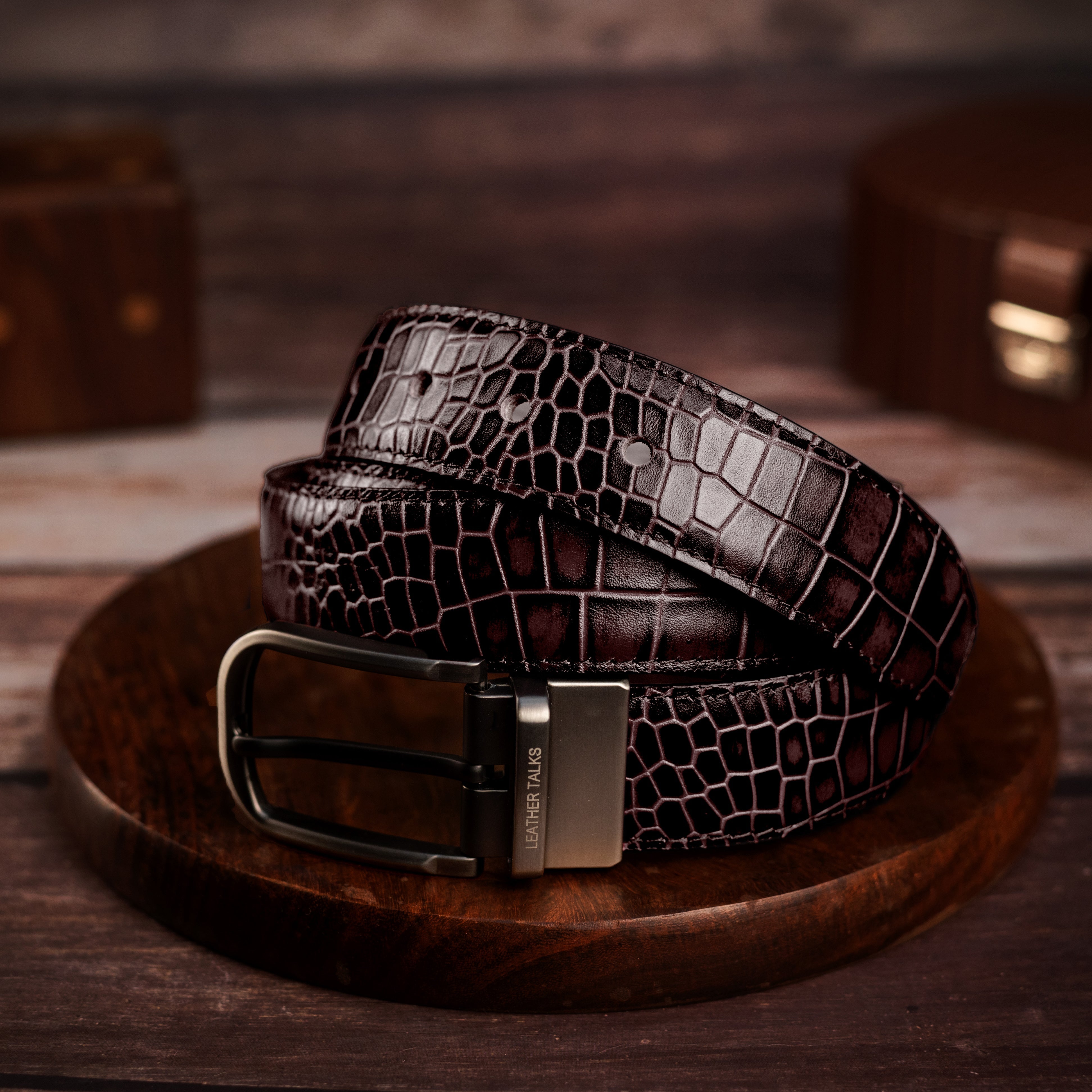Deep cut Croco Embossed Genuine Leather Belt | Leather Belt for Men |