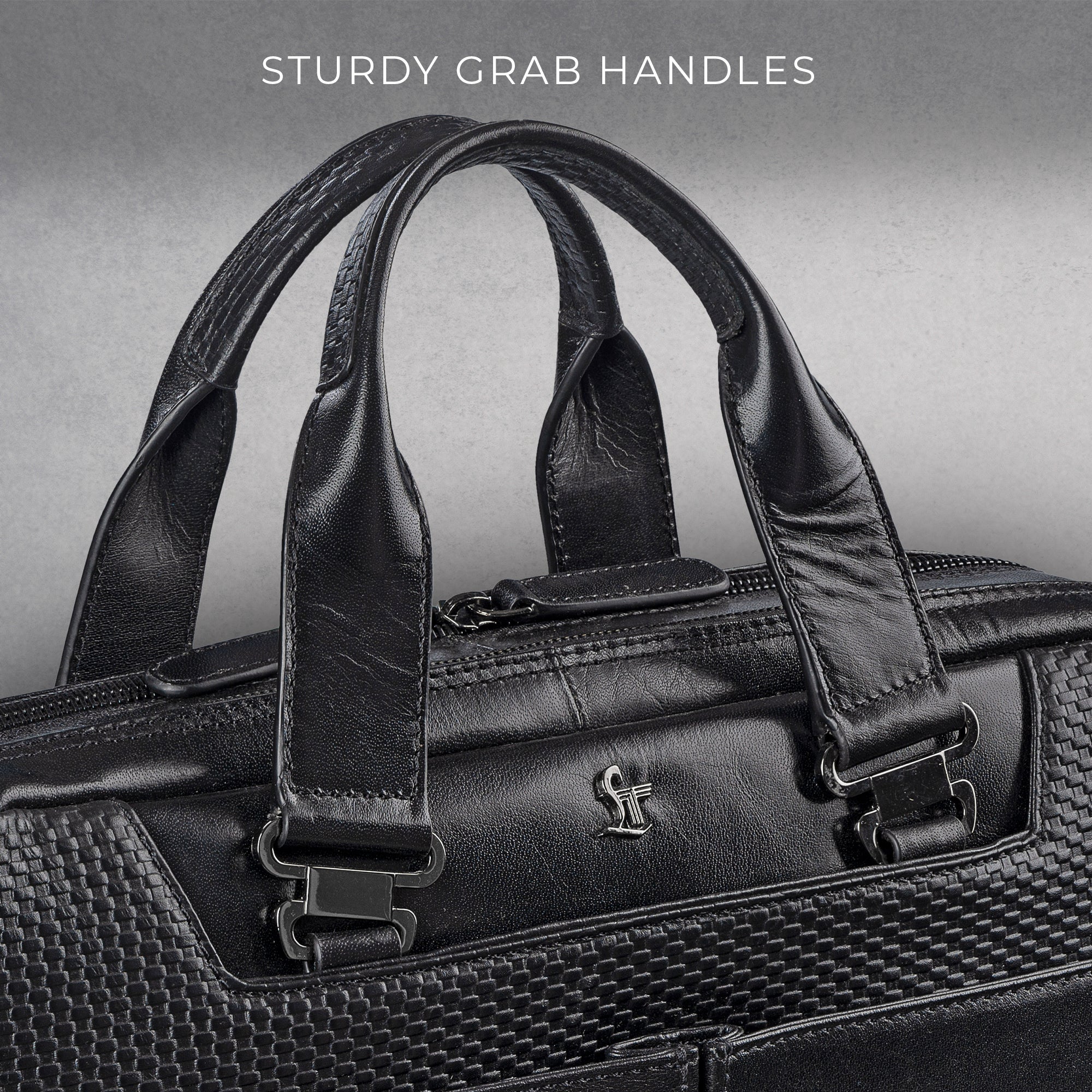 Fortune Series | Leather Portfolio Bag for Men | Double Zipper Laptop Bag | 100% Genuine Leather | Color: Black