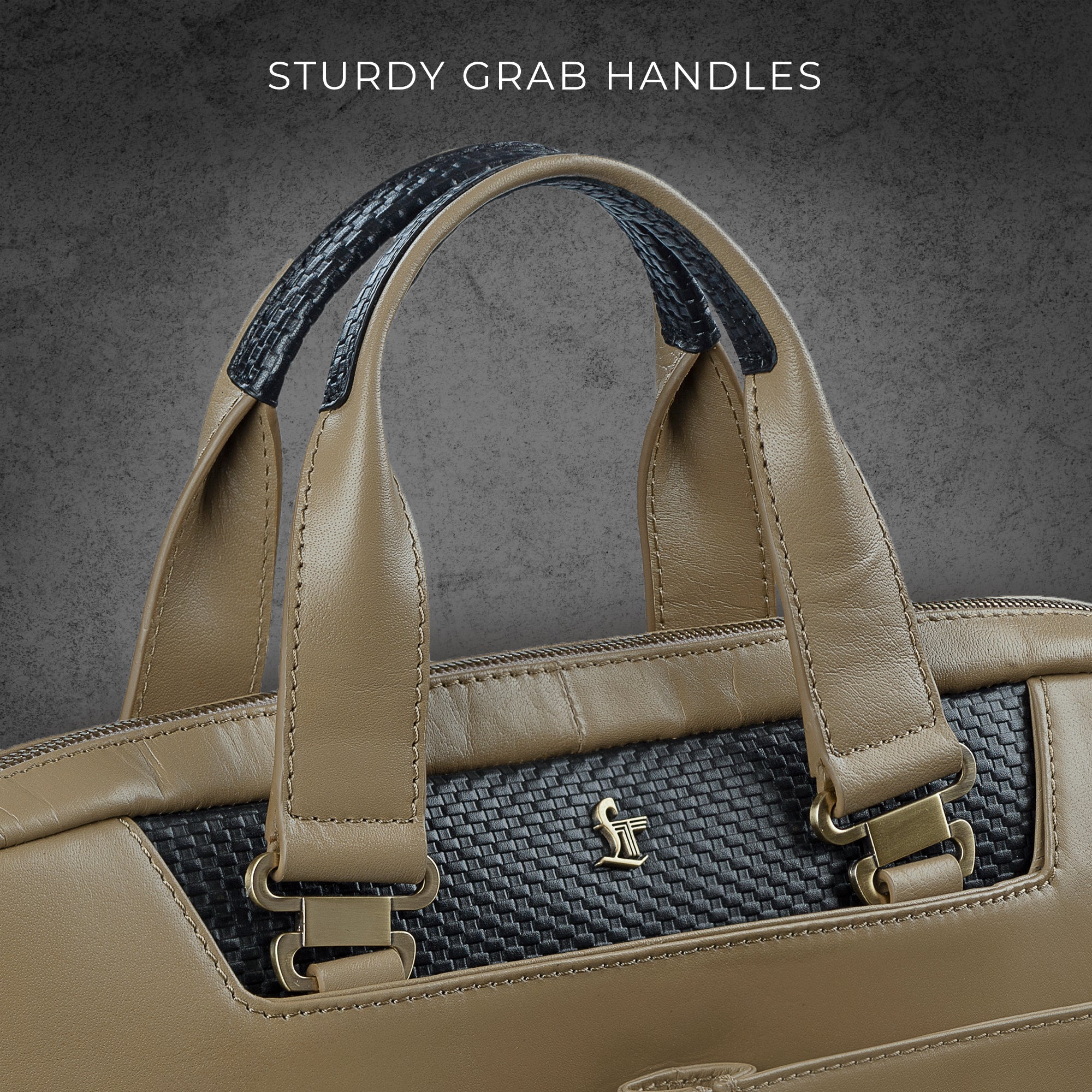 Fortune Series | Leather Portfolio Bag for Men | Single Zipper Laptop Bag | 100% Genuine Leather | Color: Beige