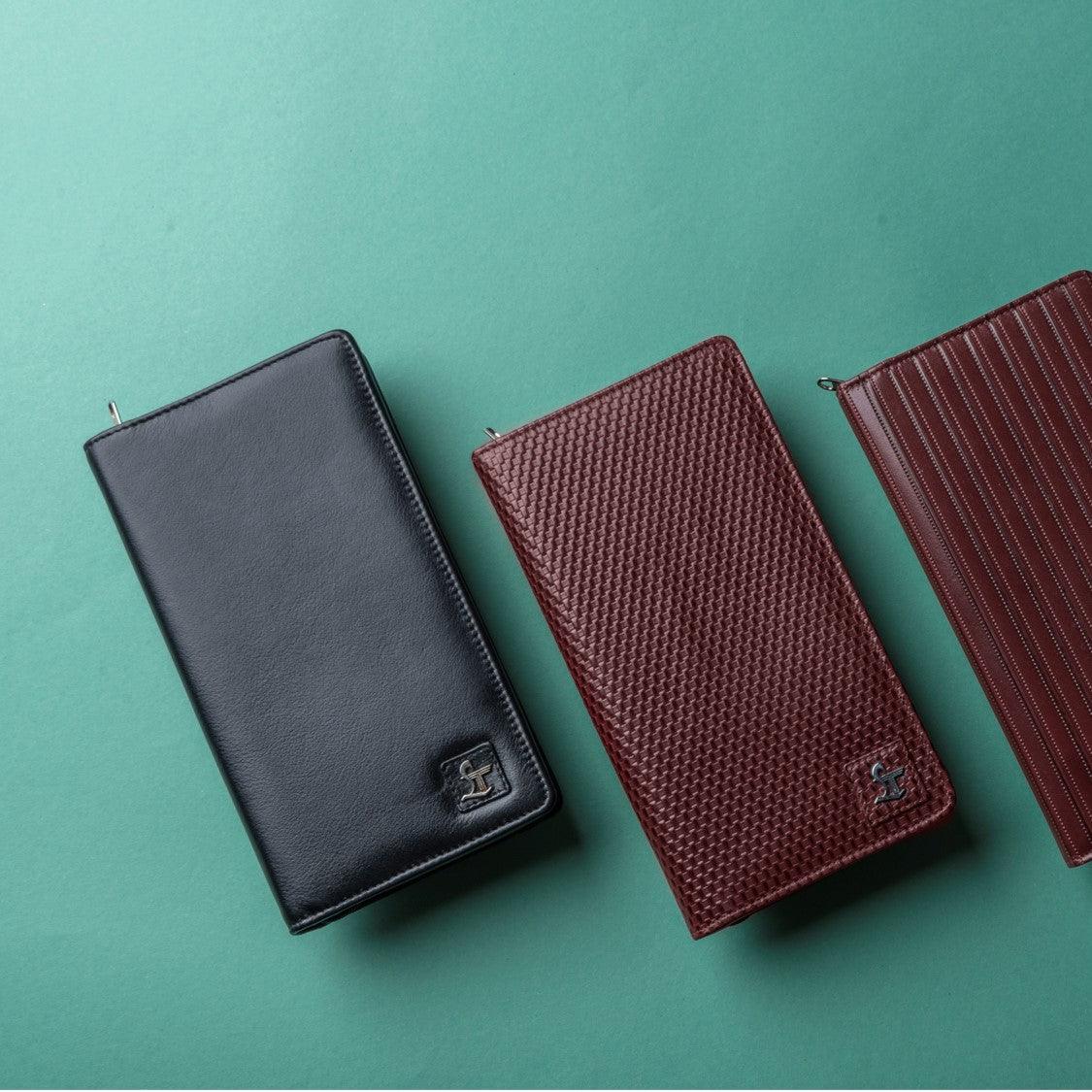 Full Zip Passport Travel Wallet For Men | 100% Genuine Leather Color: Black, Brown & Cherry