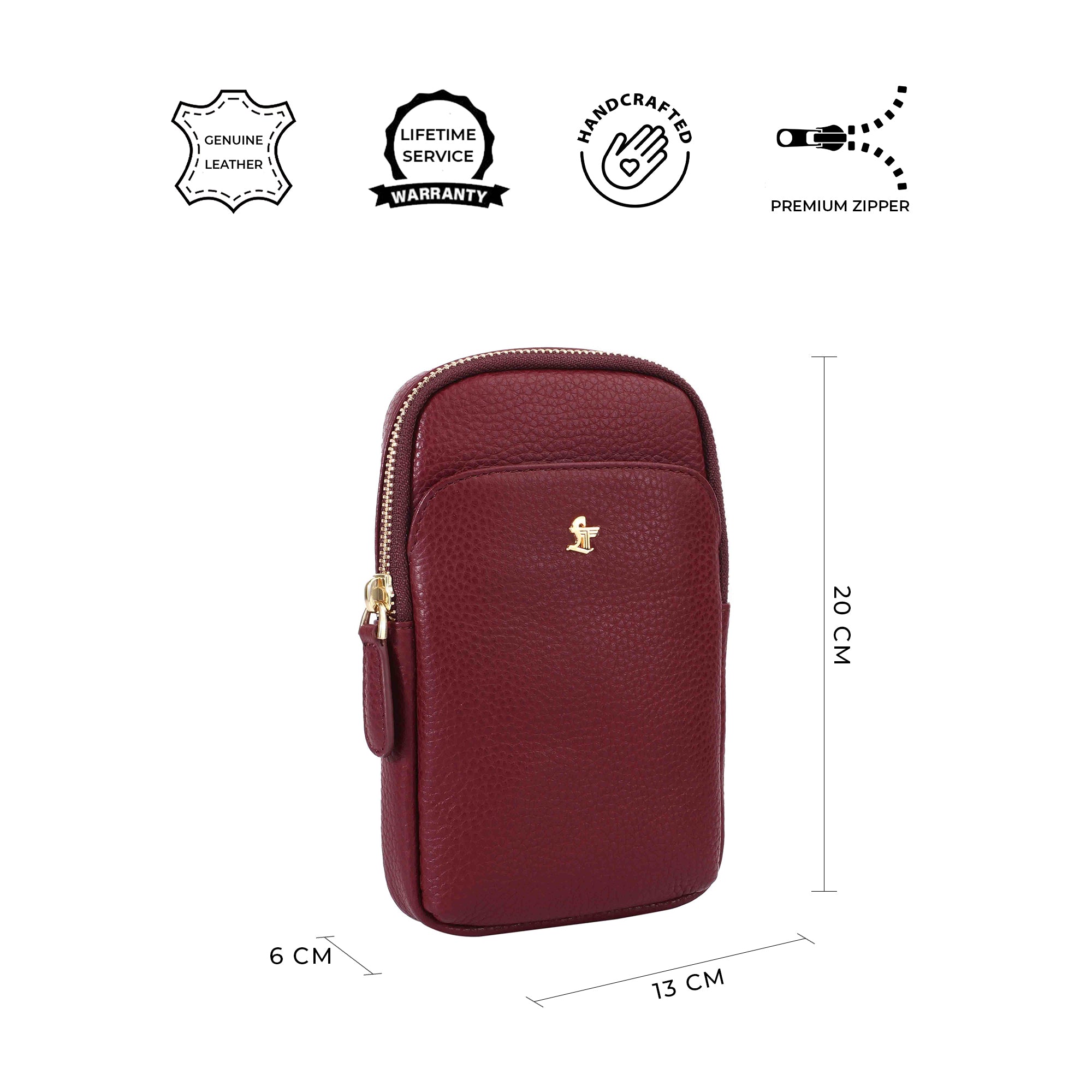 Hydra Mobile Bag for Women | 100% Genuine Leather | Lifetime Service Warranty | Color: Cherry