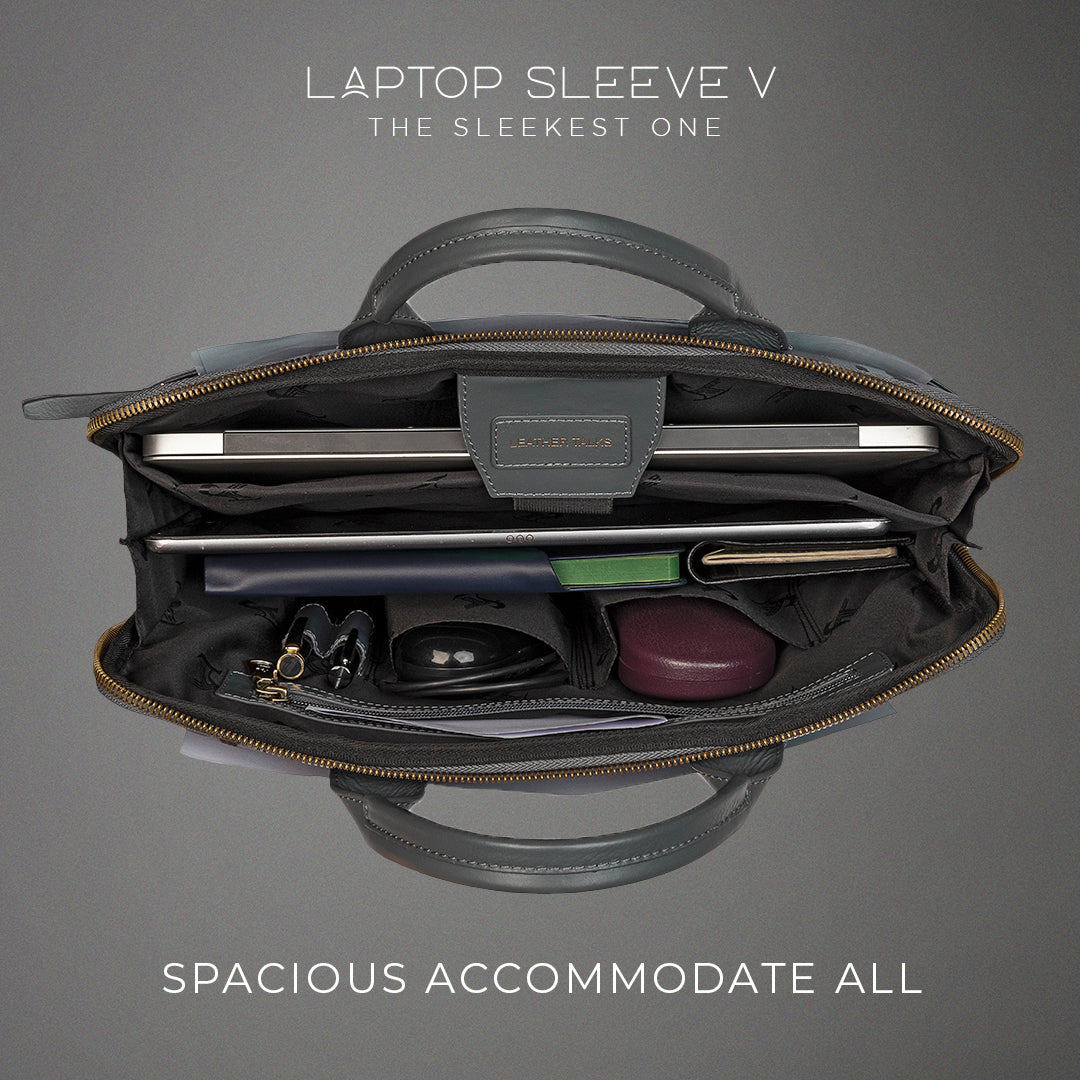 Laptop Sleeve V | Leather Laptop Sleeve | Lifetime Service Warranty | 100% Genuine Leather | Color: Grey