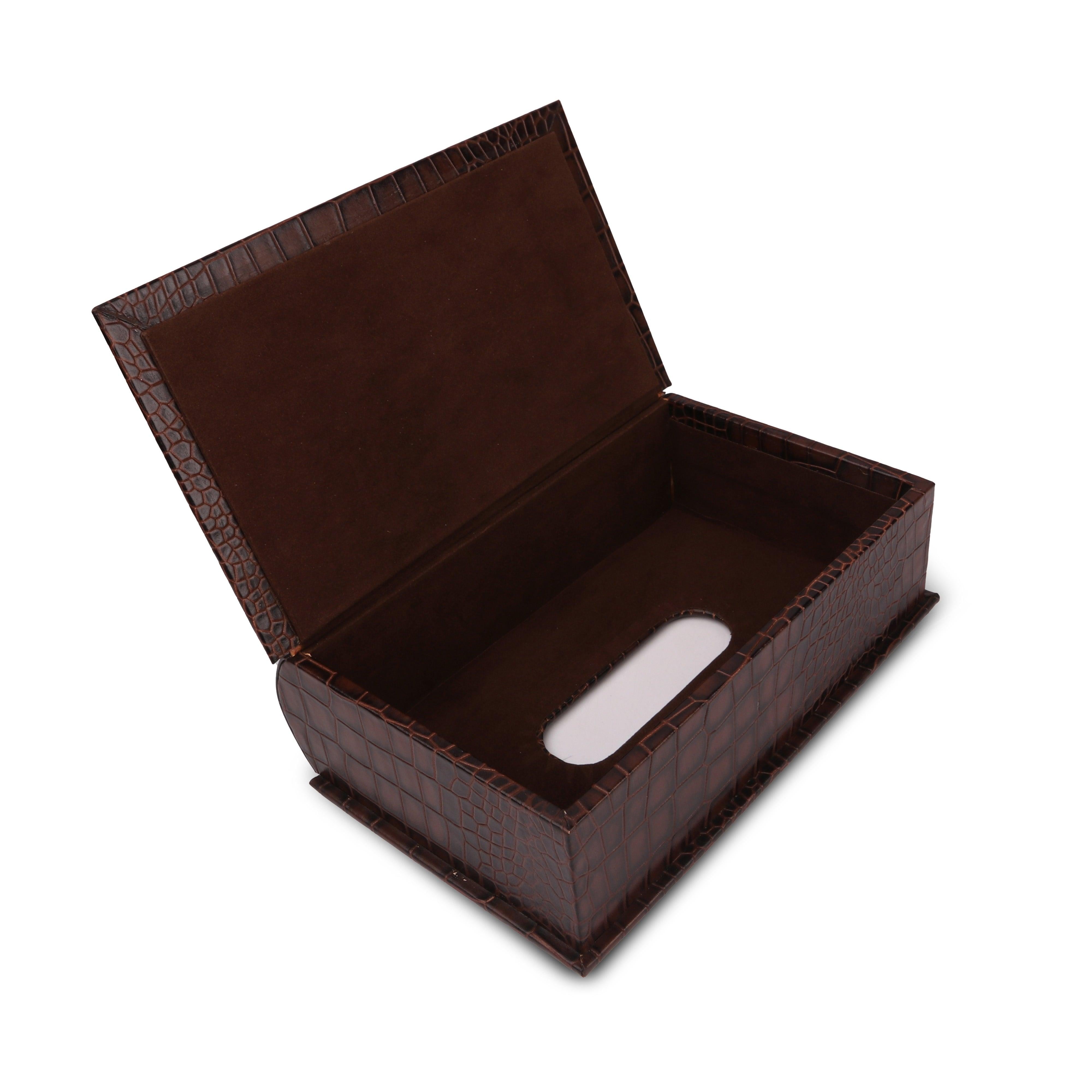 Leather Tissue Box | Made From Genuine Leather | For Office, Car & More | Color: Brown
