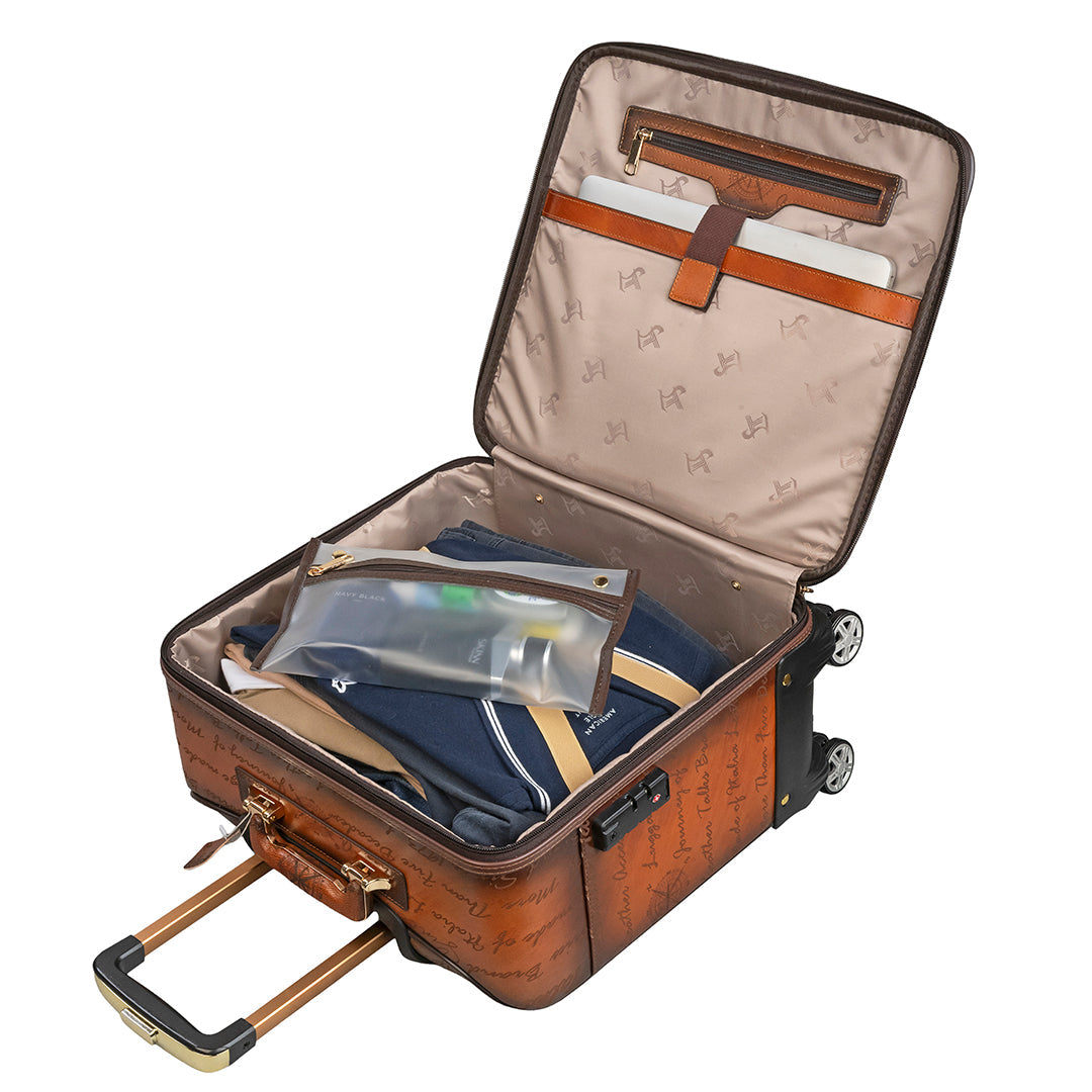 16inch Condorium Premium Genuine Leather Travel Trolley Bag | Business Travel Trolley Bag | Overnighter Trolley | Cabin Luggage | Business trip trolley