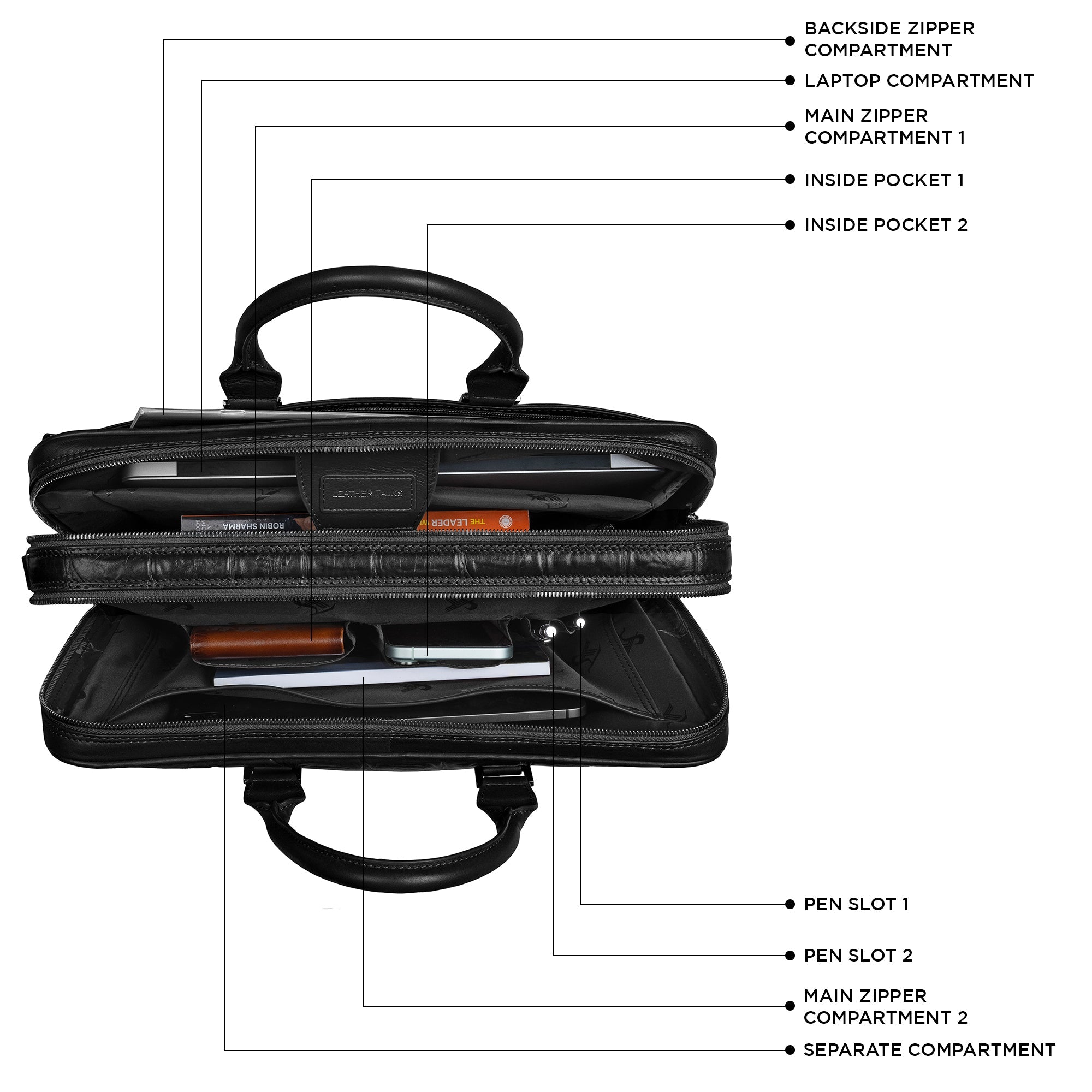 Great Dane | Leather Portfolio/Office Bag | 100% Genuine Leather | Color: Black| Lifetime Service Warranty Leather Talks