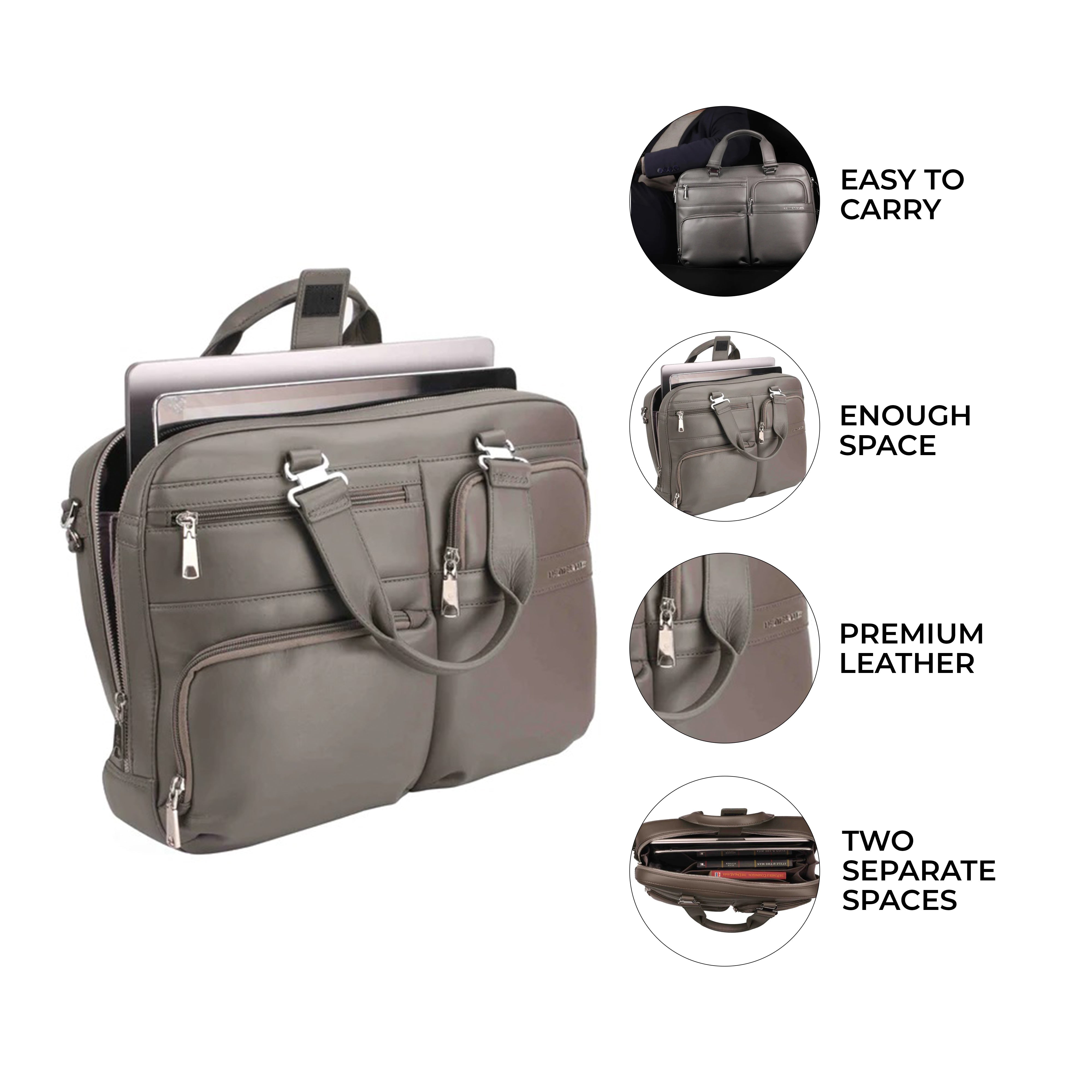 Jacob | Leather Briefcase For Men | 100% Genuine Leather | For Office | Colour: Grey