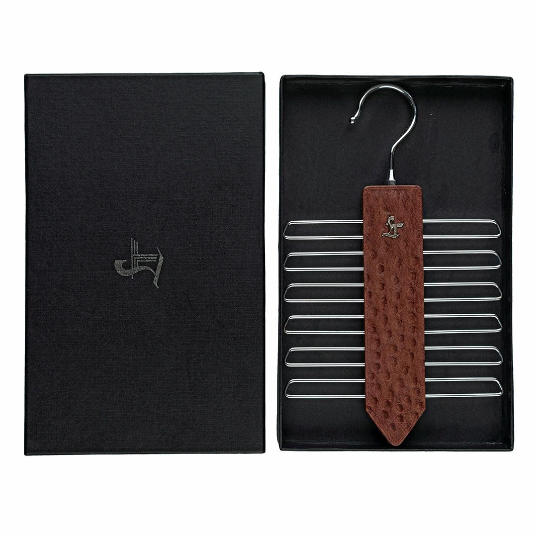 Leather Wooden Tie Hanger | 100% Genuine Leather | Color: Cherry