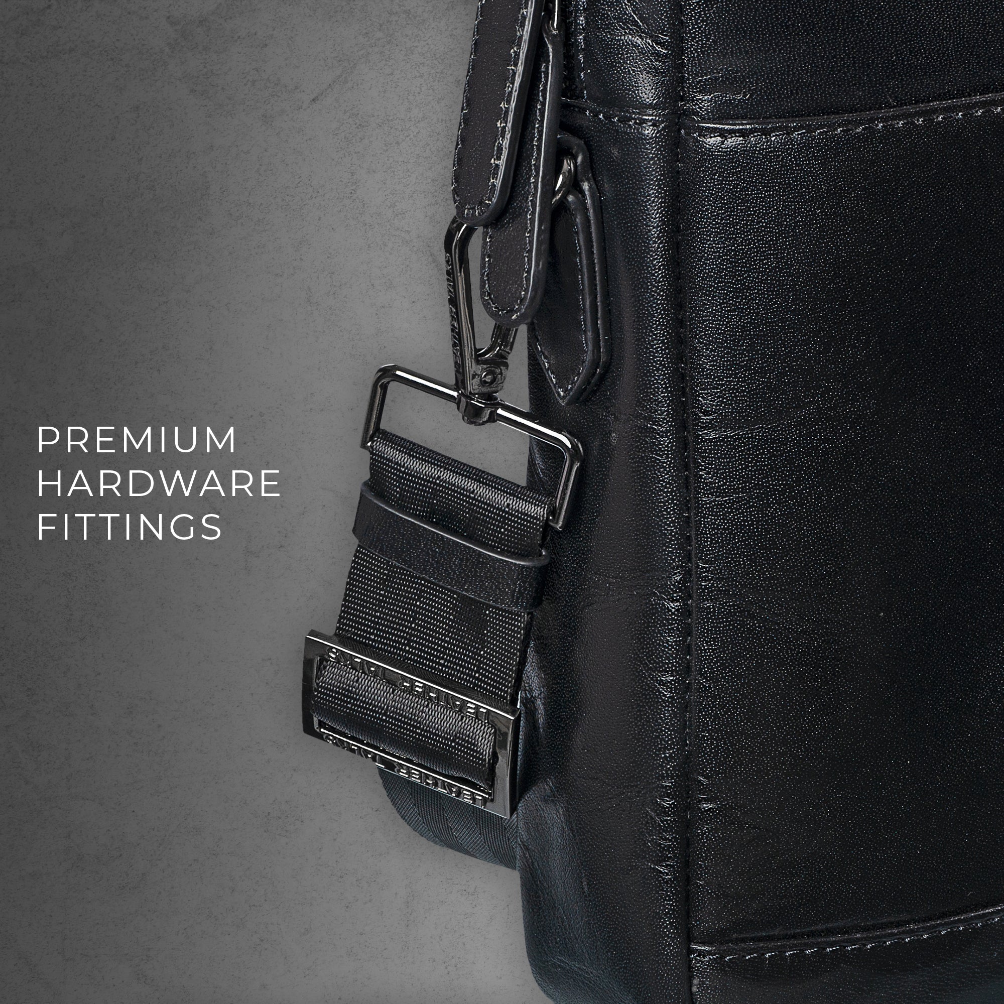 Fortune Series | Leather Portfolio Bag for Men | Single Zipper Laptop Bag | 100% Genuine Leather | Color: Black