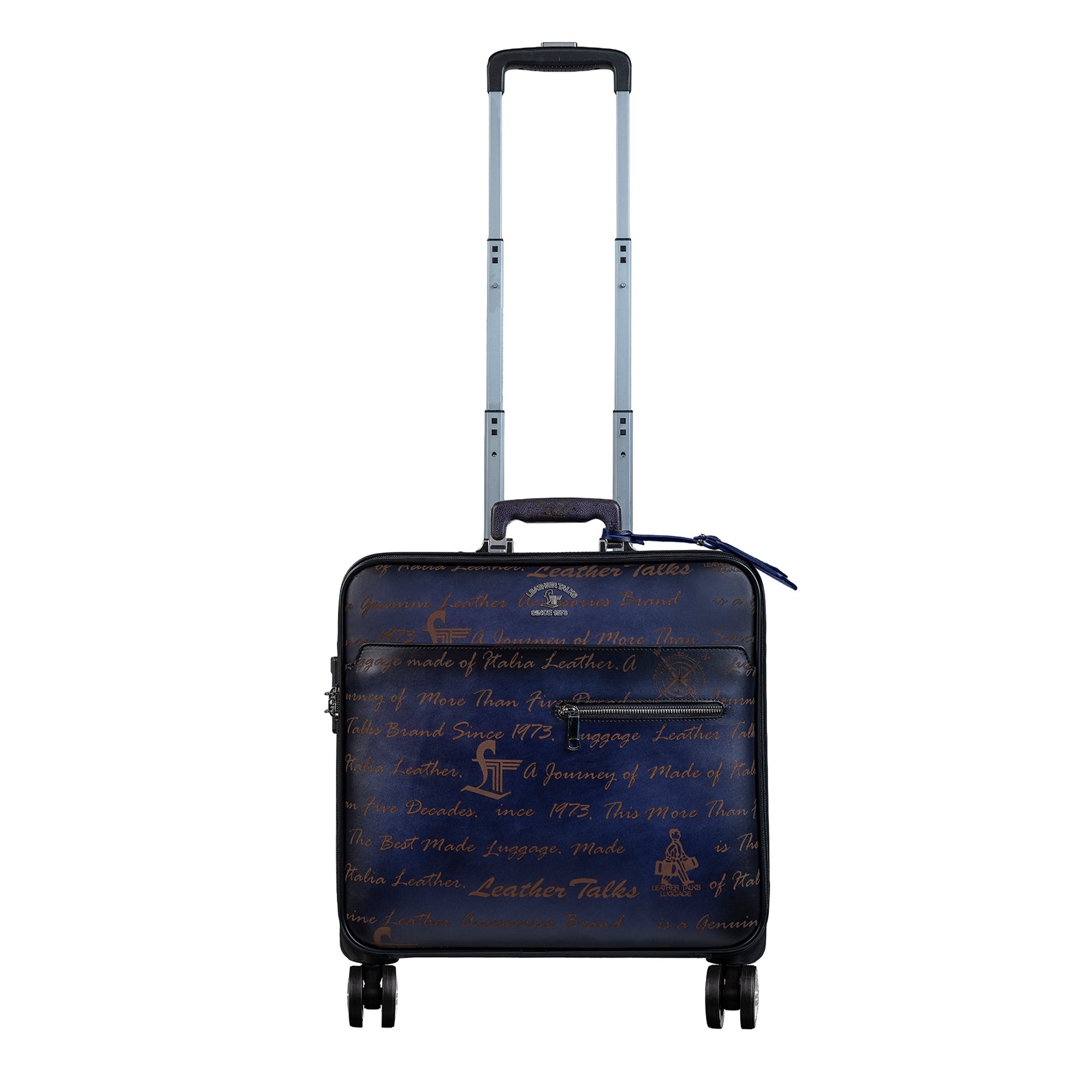 Premium Genuine Leather Blue Travel Trolley Bag Blue | Business Travel Trolley Bag | Overnighter Trolley | Cabin Luggage | Business trip trolley