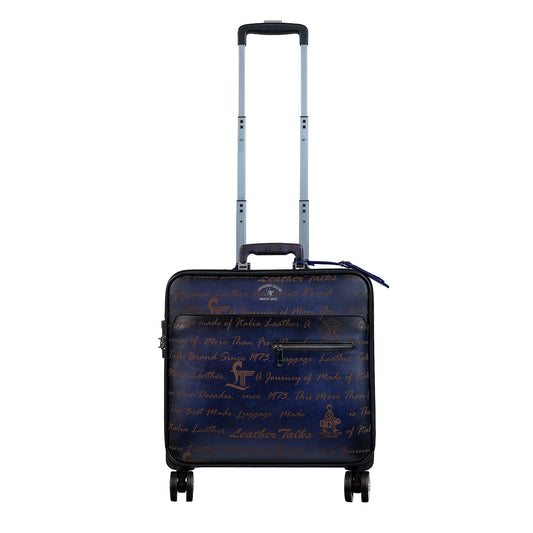 Premium Genuine Leather Blue Travel Trolley Bag Blue | Business Travel Trolley Bag | Overnighter Trolley | Cabin Luggage | Business trip trolley