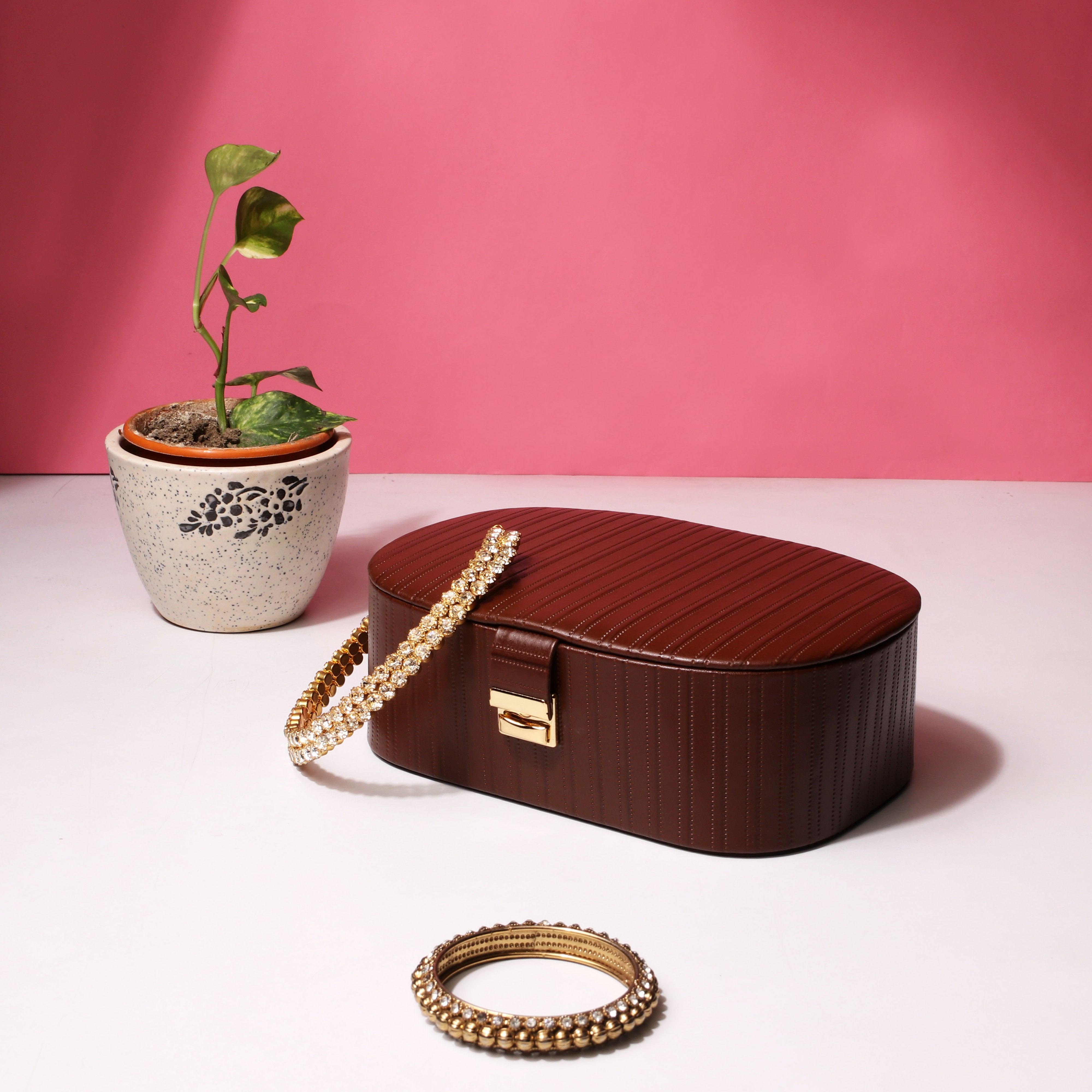 Jewellery Box III | Leather Jewellery storage Box | Color: Stich Cherry, Brown, Tan Leather Talks