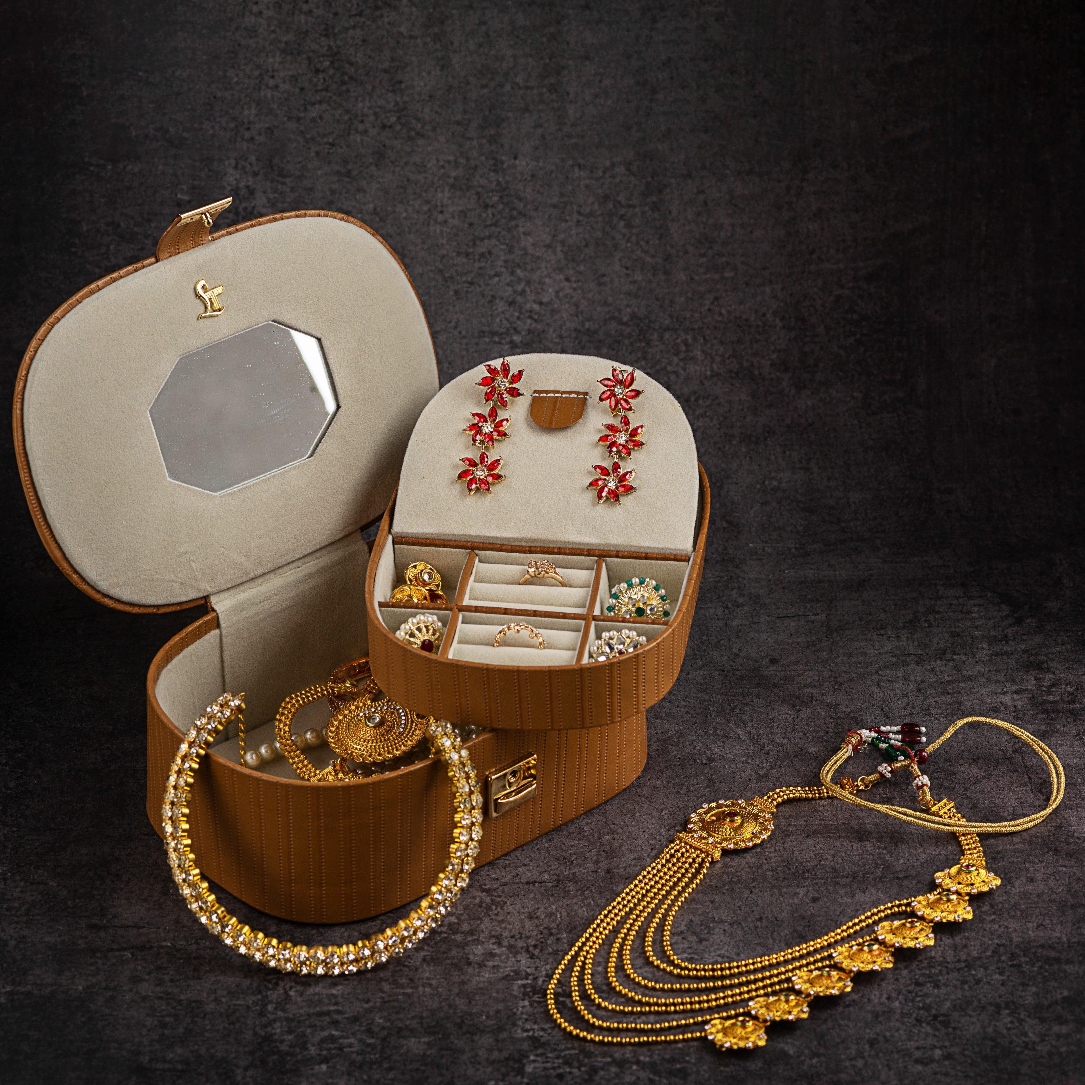 Jewellery Box III | Leather Jewellery storage Box | Color: Stich Cherry, Brown, Tan Leather Talks