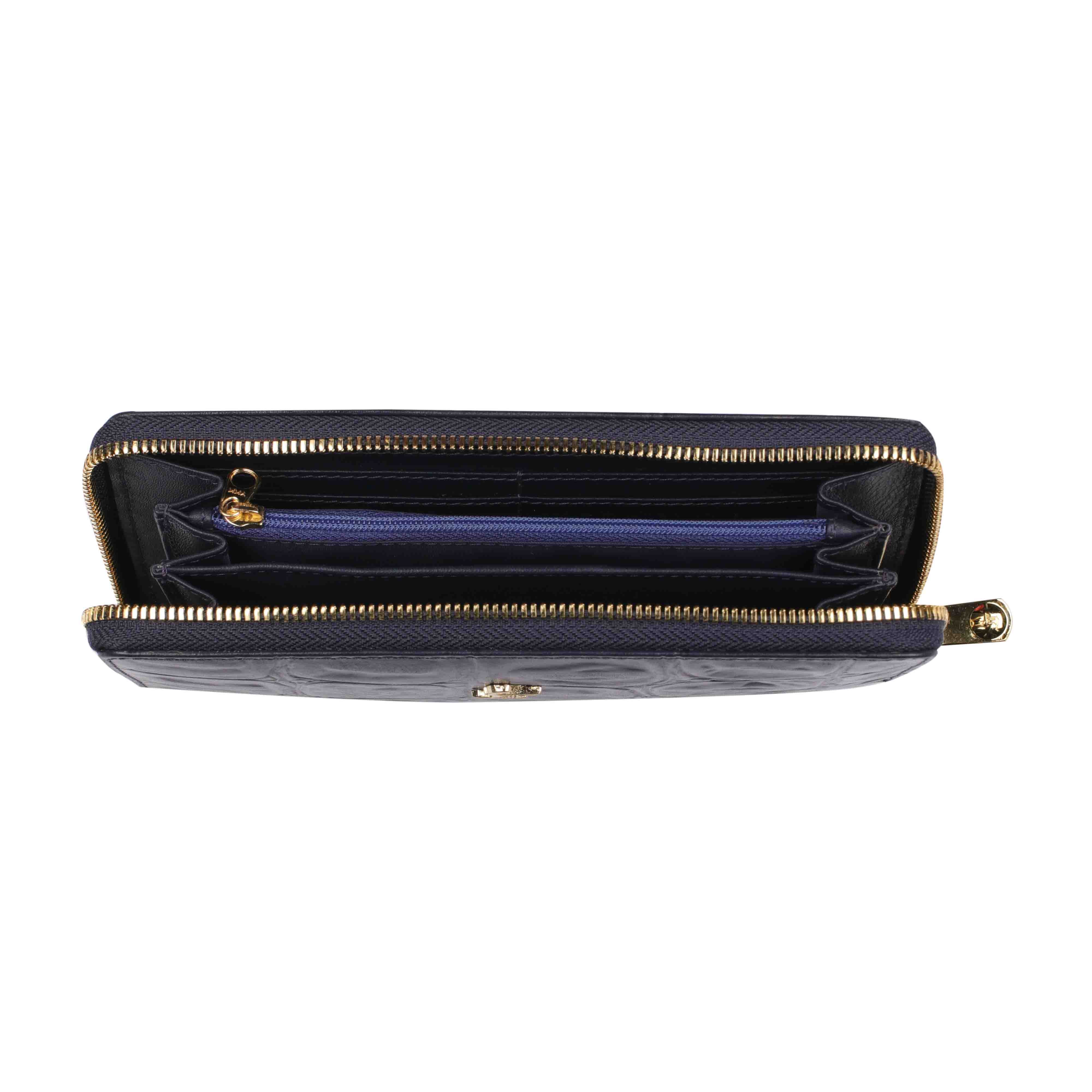 Palm II | Croco Tail Leather Wallet for Women | 100% Genuine Leather | Color: Blue