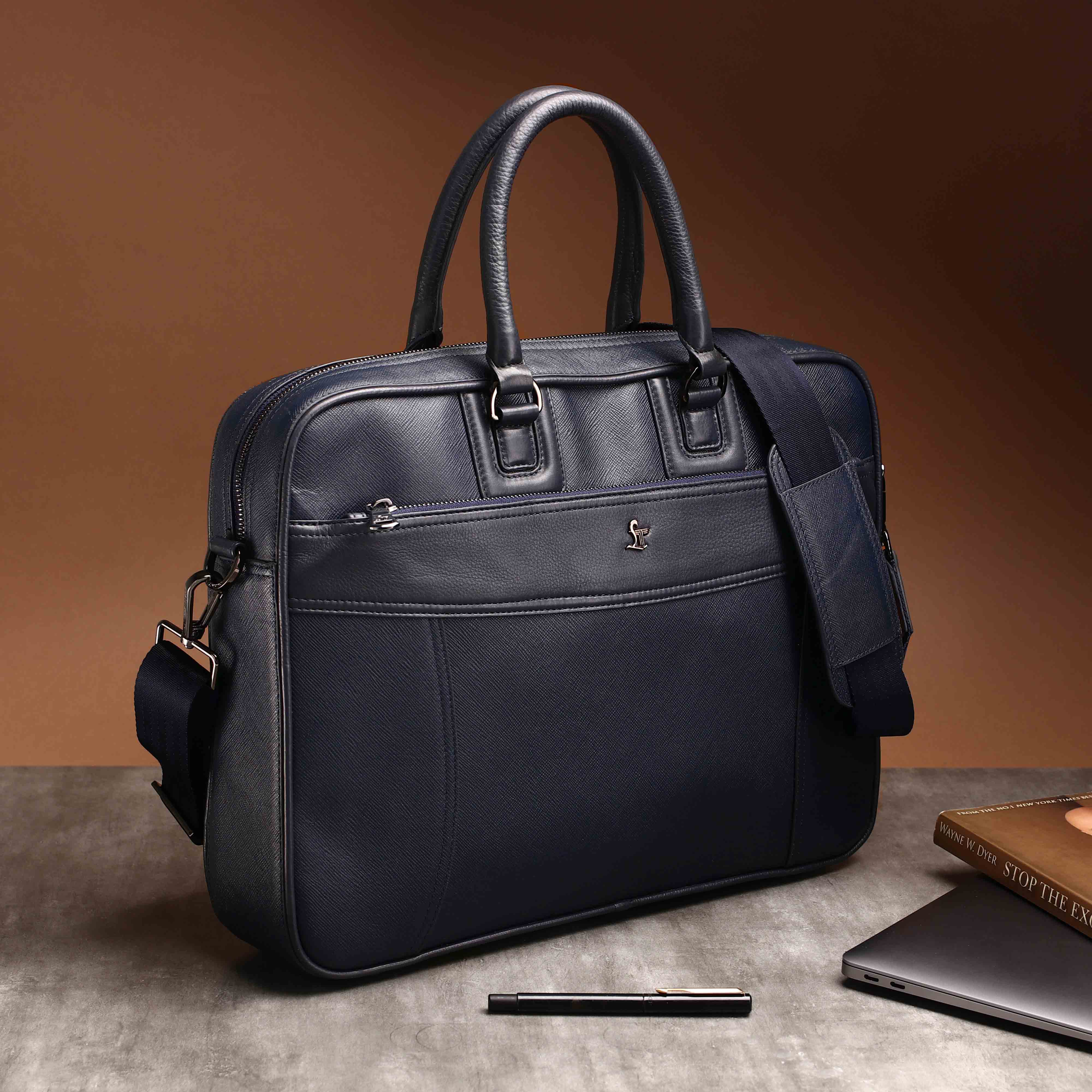 Smith | Leather Portfolio Bag | 100% Genuine Leather | Lifetime Service Warranty | Color: Blue