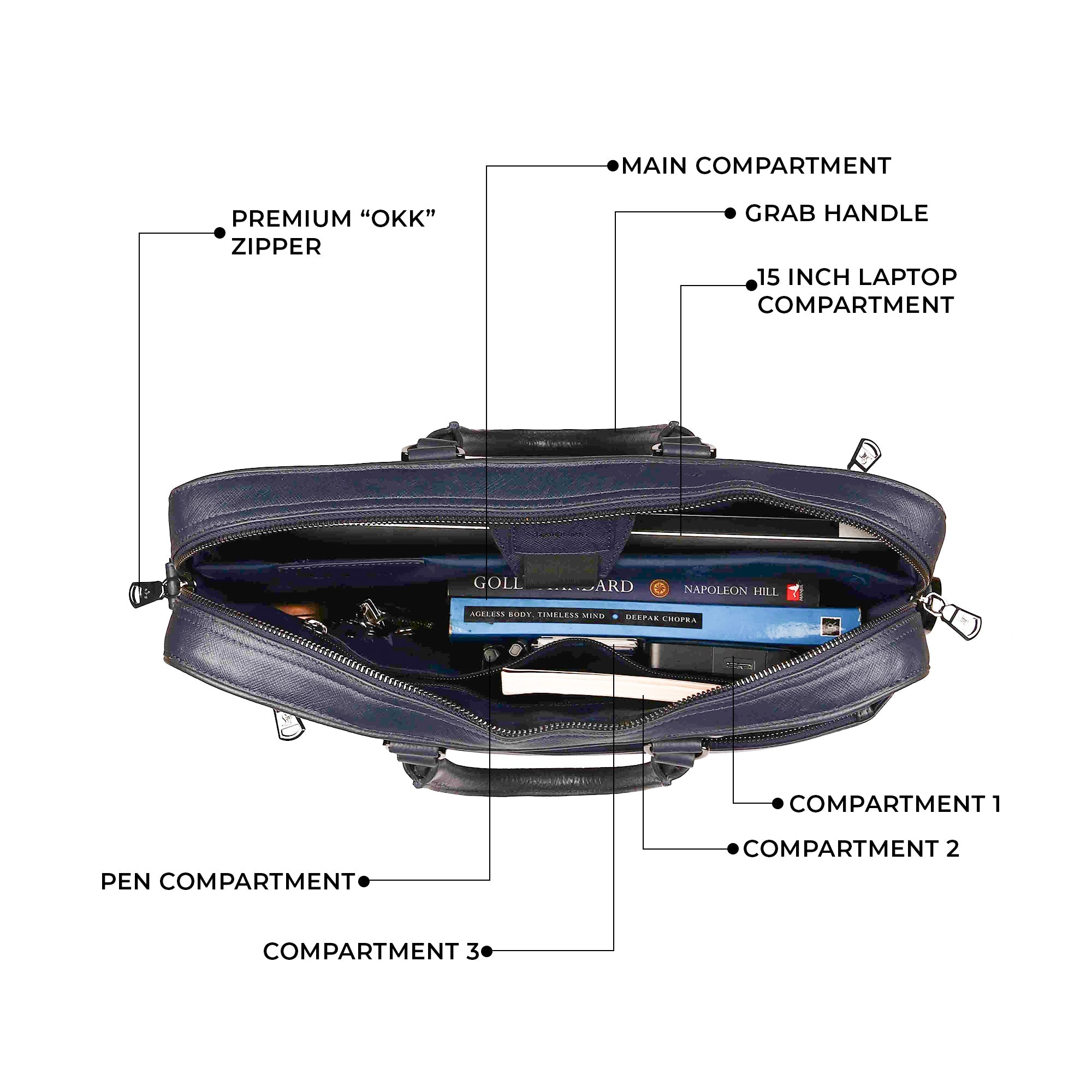 Smith | Leather Portfolio Bag | 100% Genuine Leather | Lifetime Service Warranty | Color: Blue