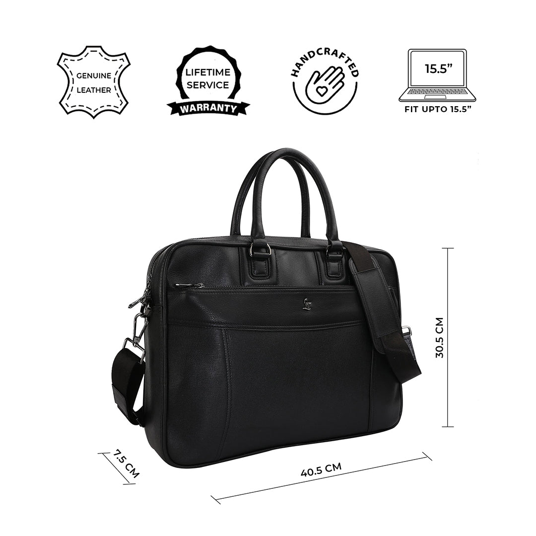 Smith | Leather Portfolio Bag | 100% Genuine Leather | Lifetime Service Warranty | Color: Blue & Black Leather Talks