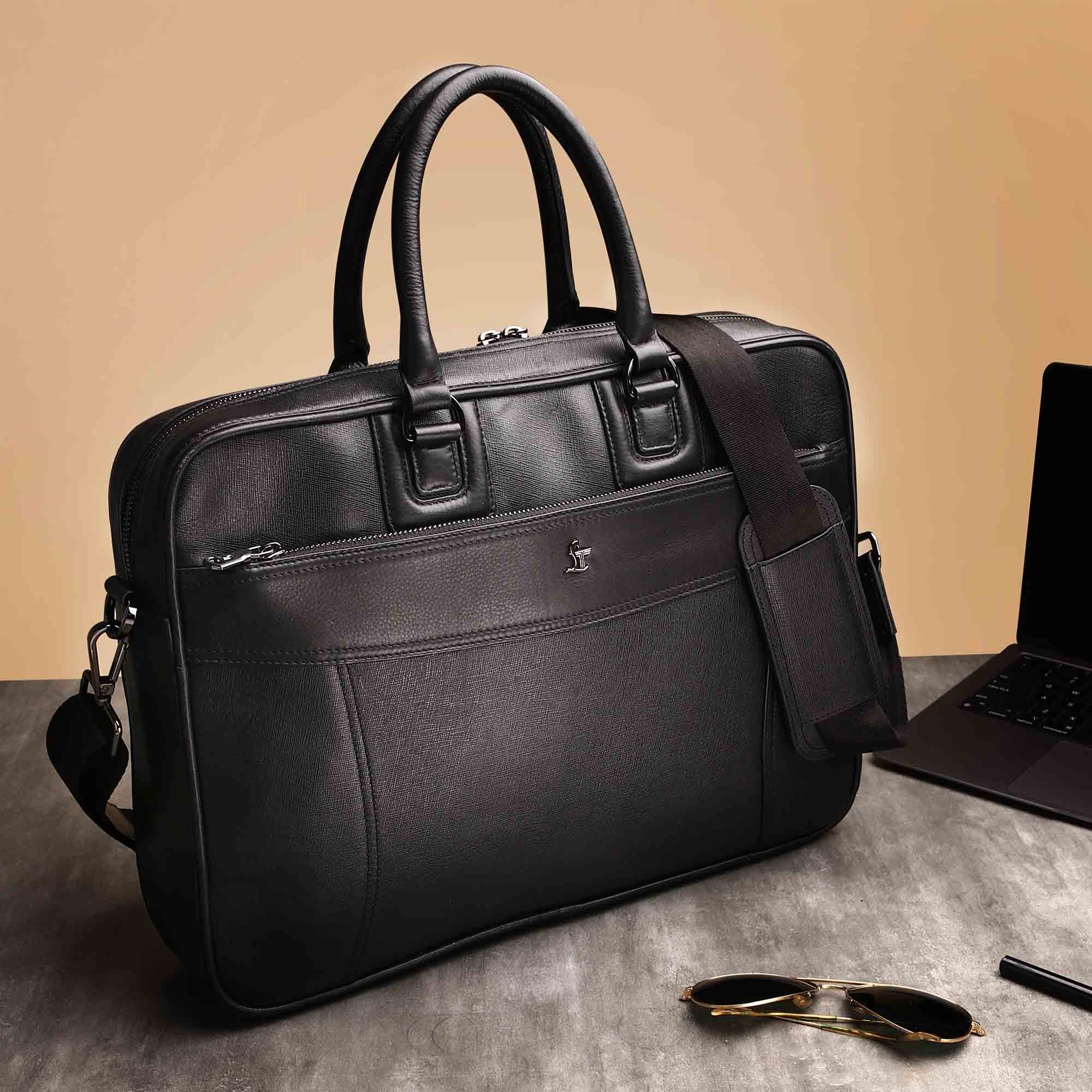 Smith | Leather Portfolio Bag | 100% Genuine Leather | Lifetime Service Warranty | Color: Black