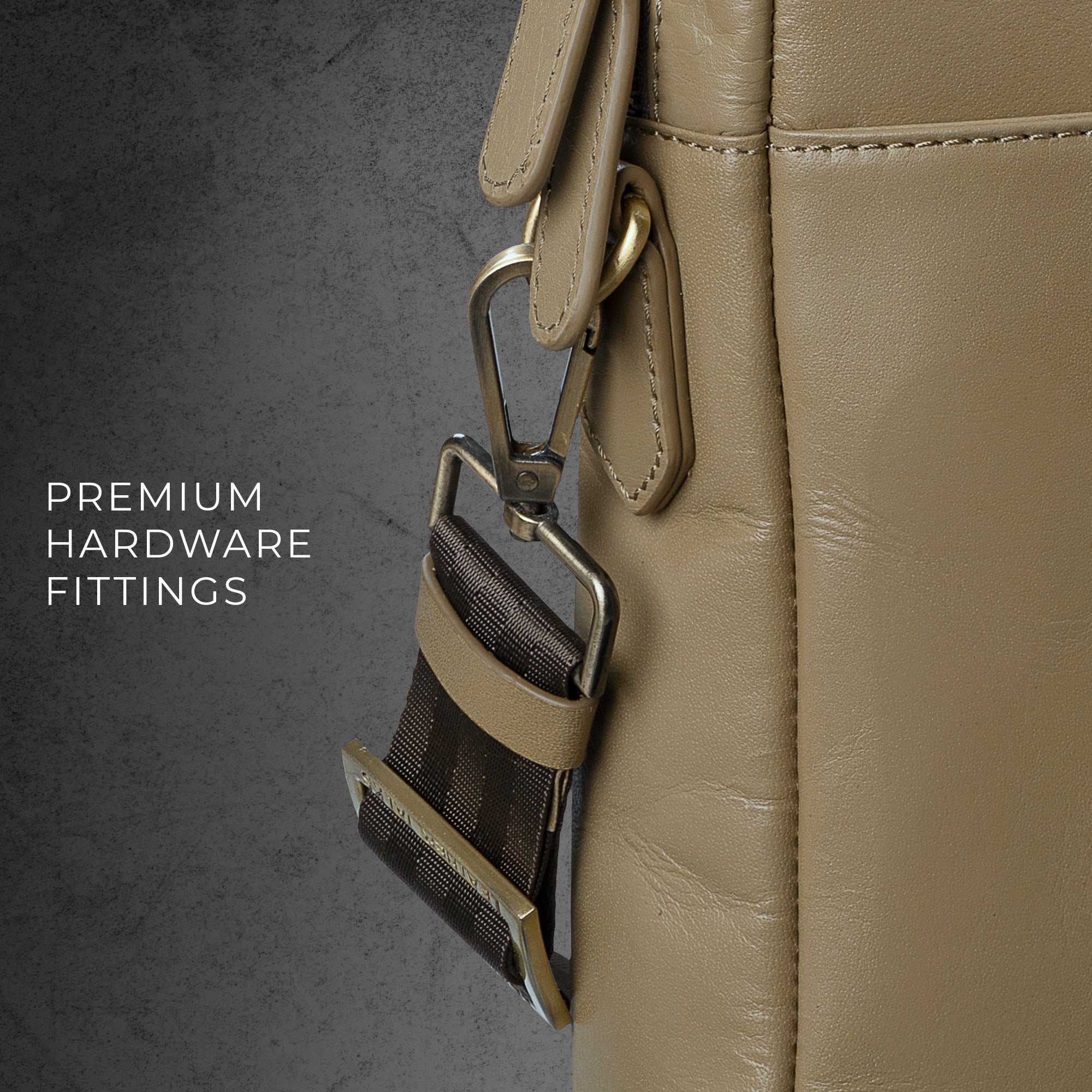 Fortune Series | Leather Portfolio Bag for Men | Single Zipper Laptop Bag | 100% Genuine Leather | Color: Beige